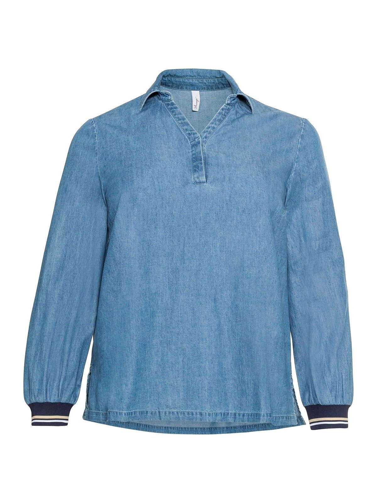 Sheego Tunika Große Größen aus Denim mit Blusenkragen und Kontrastbündchen