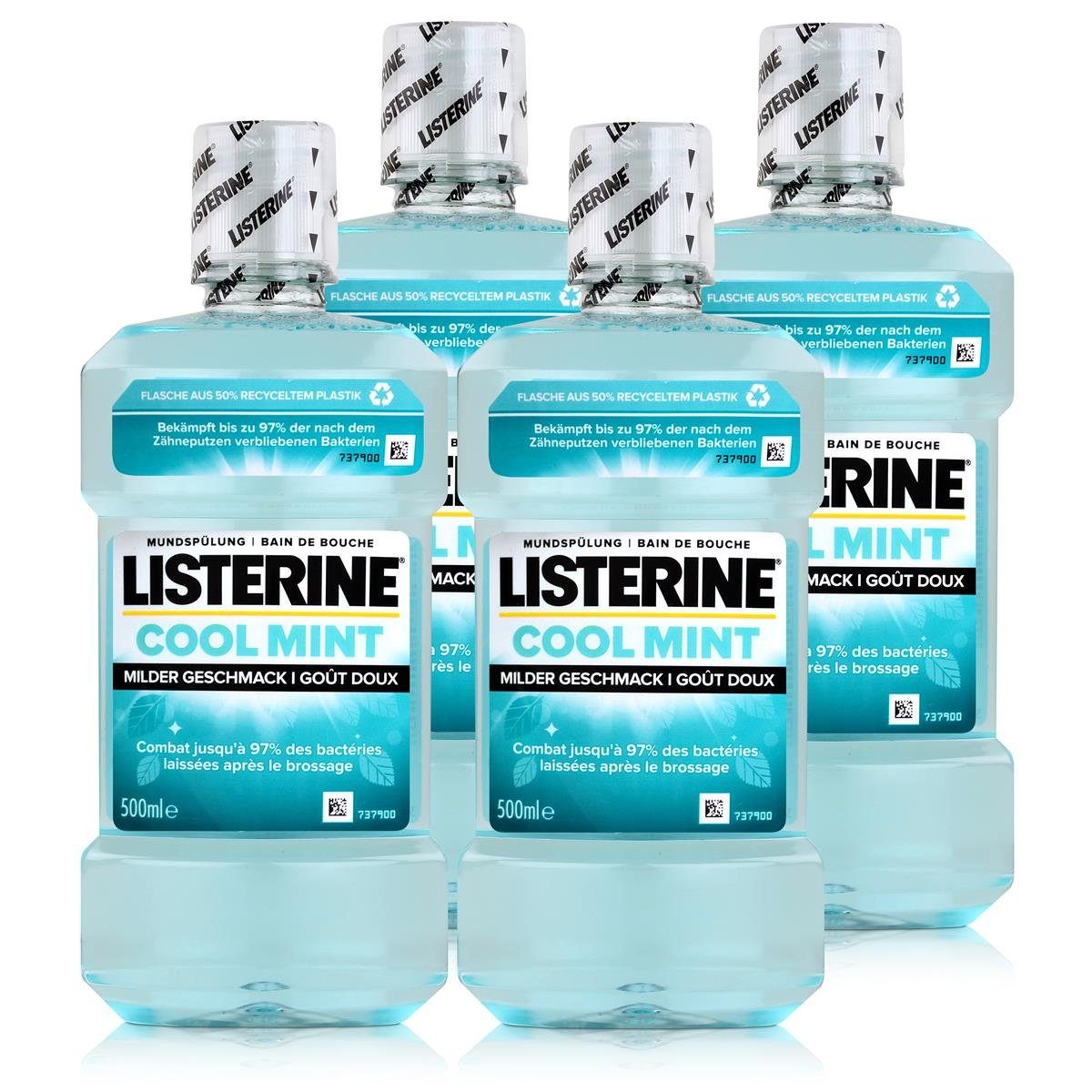 Listerine Mundspülung, Listerine Mundspülung Cool Mint 500ml - Milder Geschmack (4er Pack)
