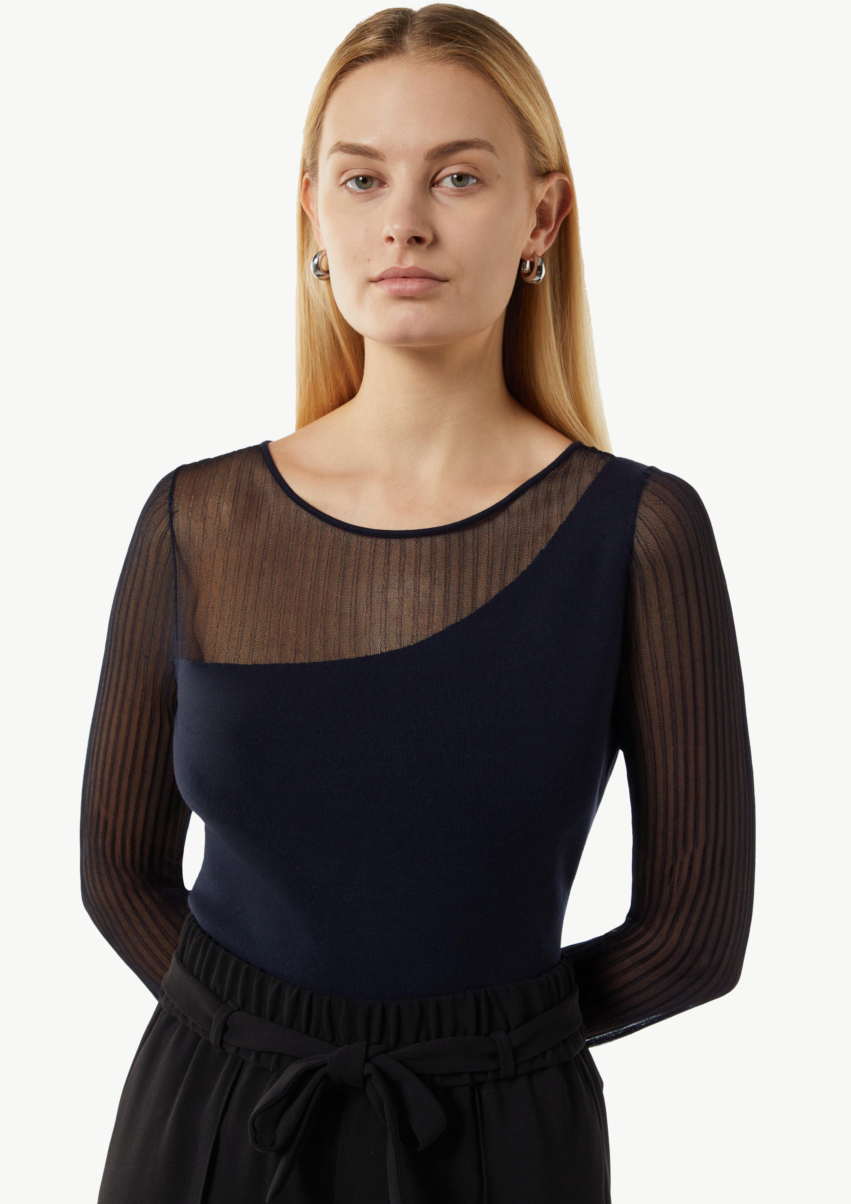 Feinstrickpullover mit Transparenz-Effekt - navy