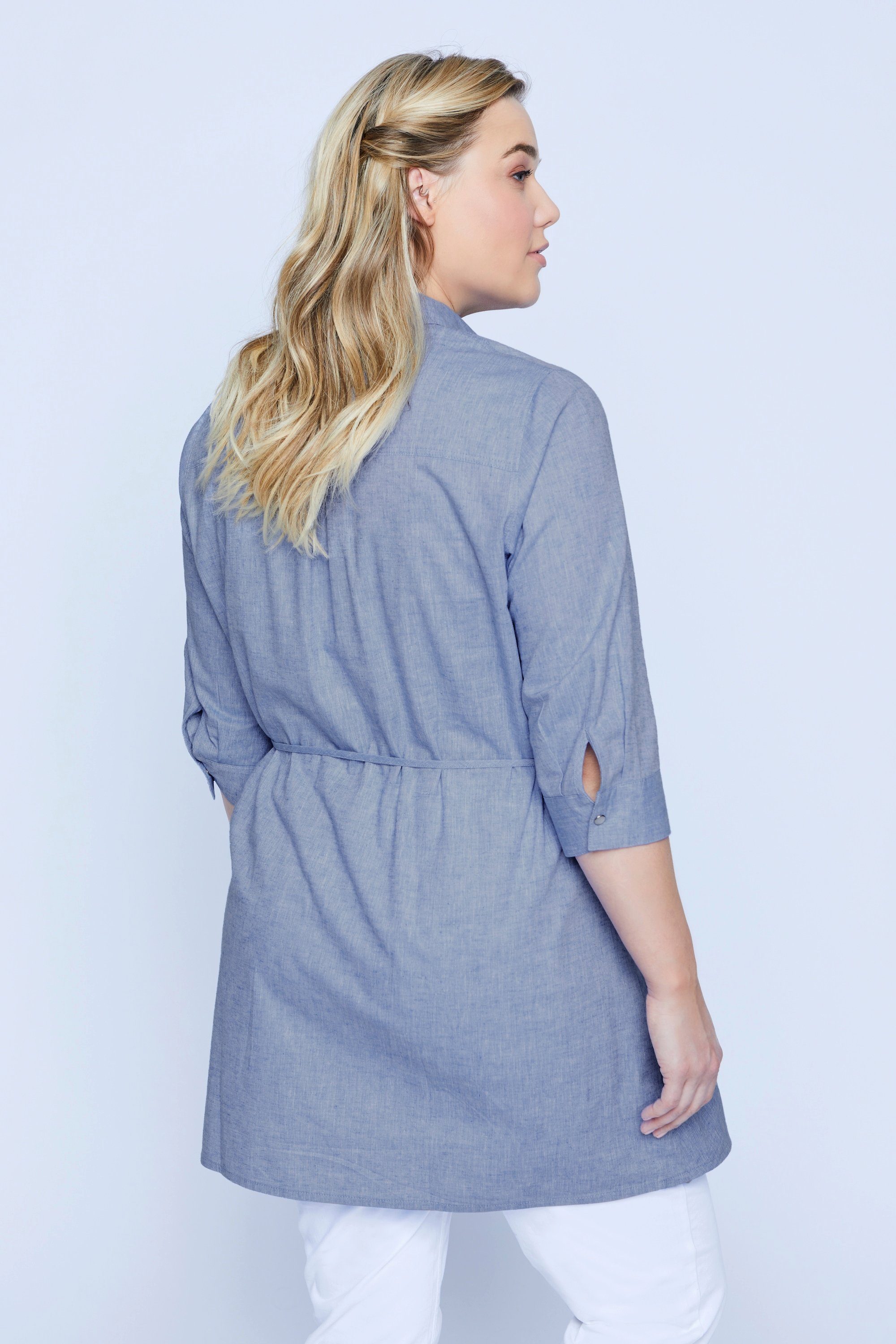 Ulla Popken Umstandsbluse Bellieva-Bluse extra lang Druckknöpfe 3/4-Ärmel