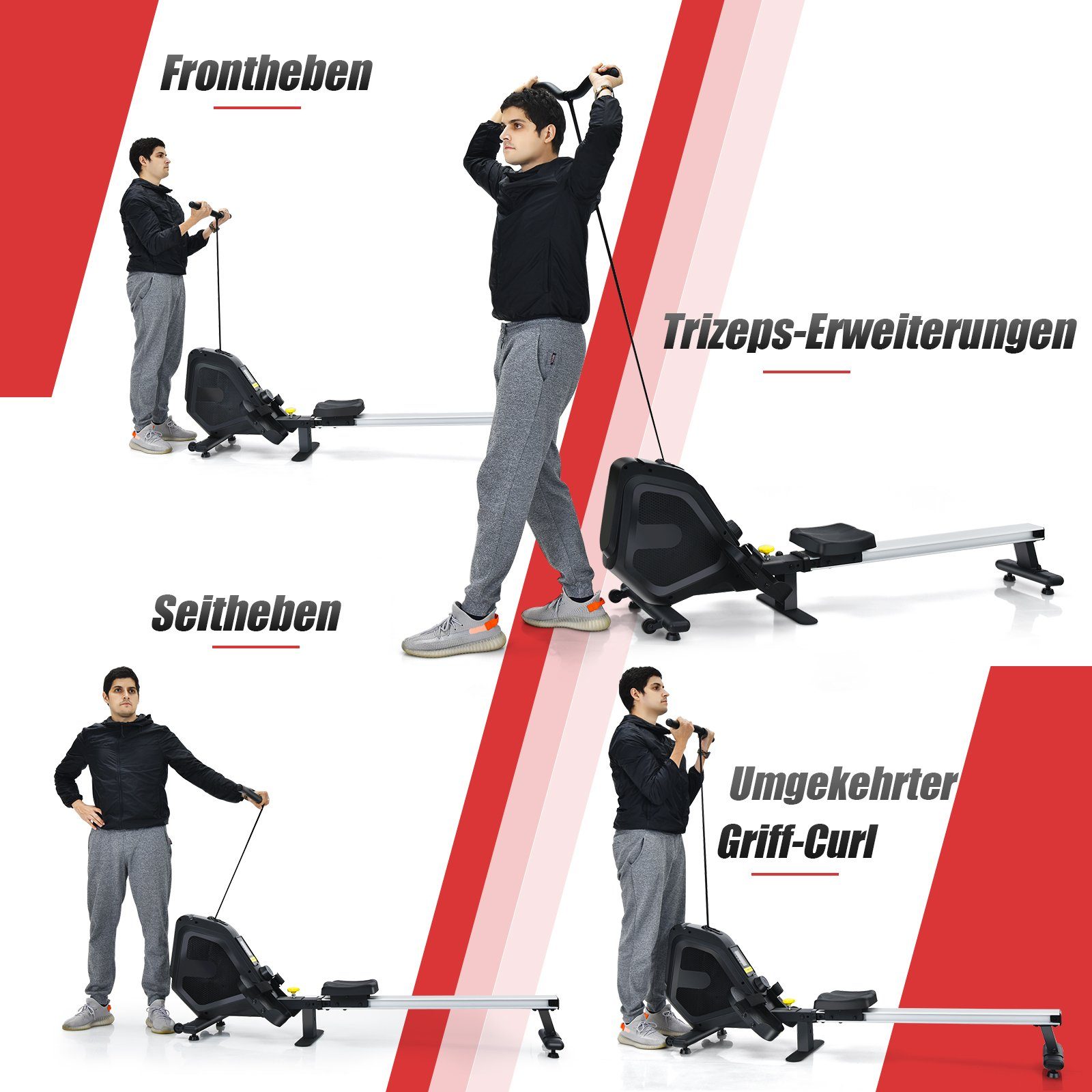COSTWAY Rudergerät Rudermaschine, mit LCD, 8-stufig einstellbarer Widerstand, klappbar