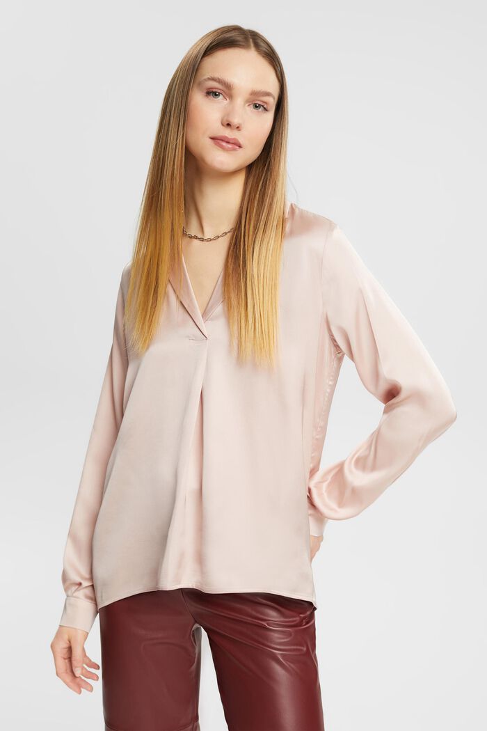 Satinbluse mit Reverskragen, LENZING™ ECOVERO™