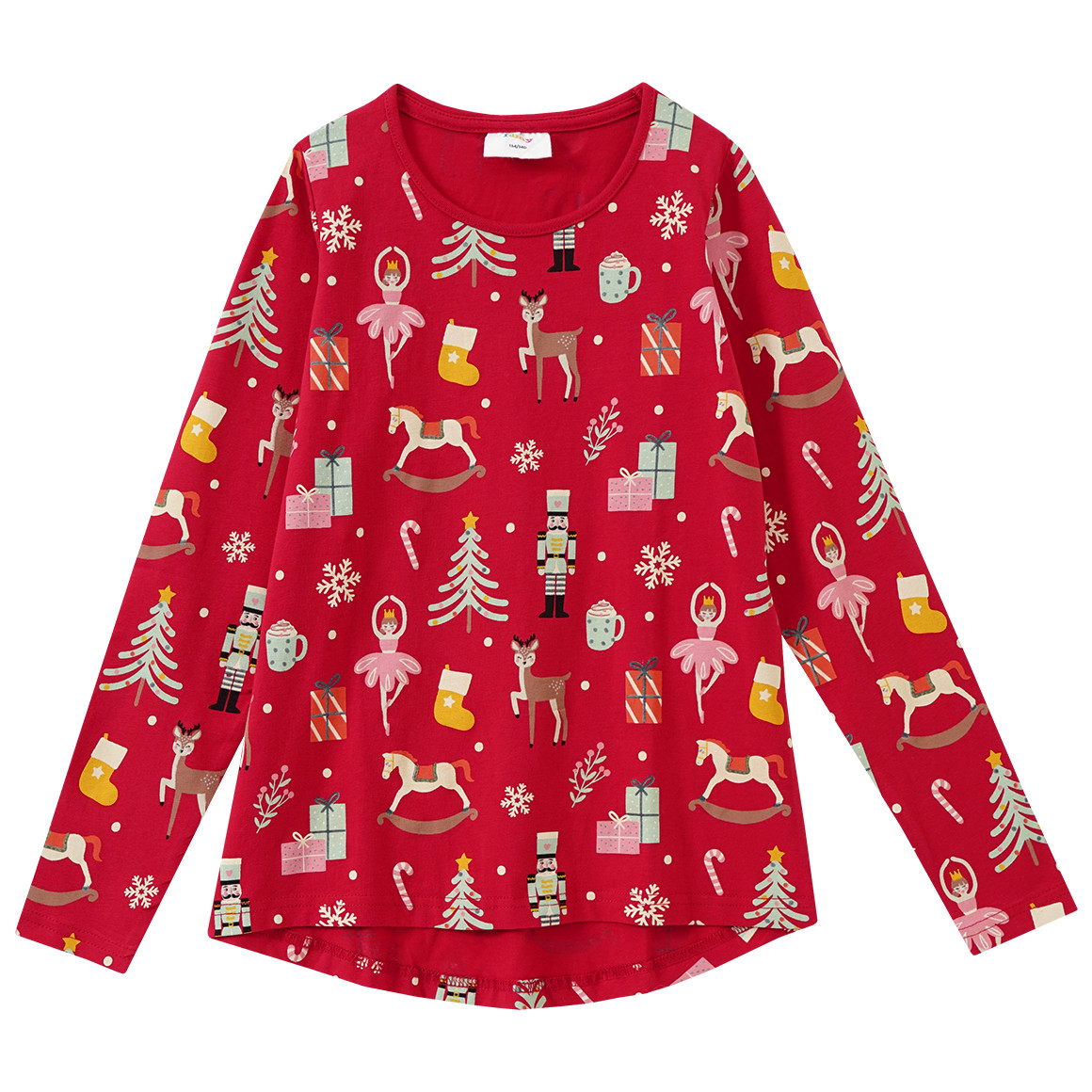 Mädchen Weihnachtsshirt mit bunten Motiven rot
