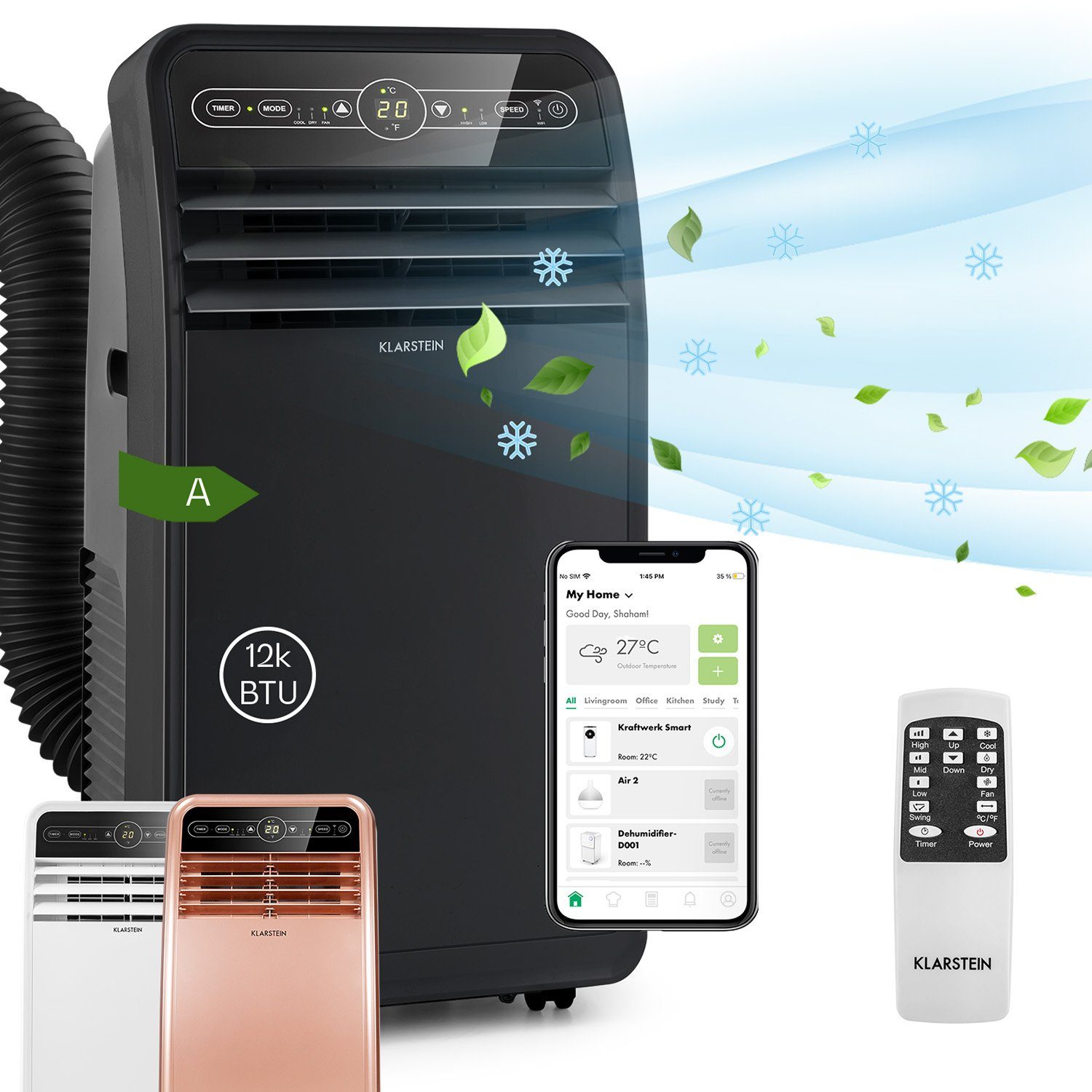Klarstein Klimagerät Metrobreeze New York Smart 12k, Klimagerät mobil Air Conditioner Kühlgerät Luftkühler