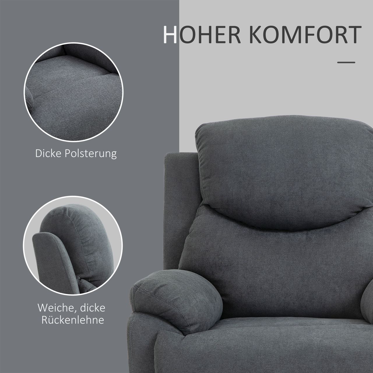 HOMCOM Relaxsessel Einzelsofa Liege 150° neigbar Fernsehsessel Leinen Dunkelgrau