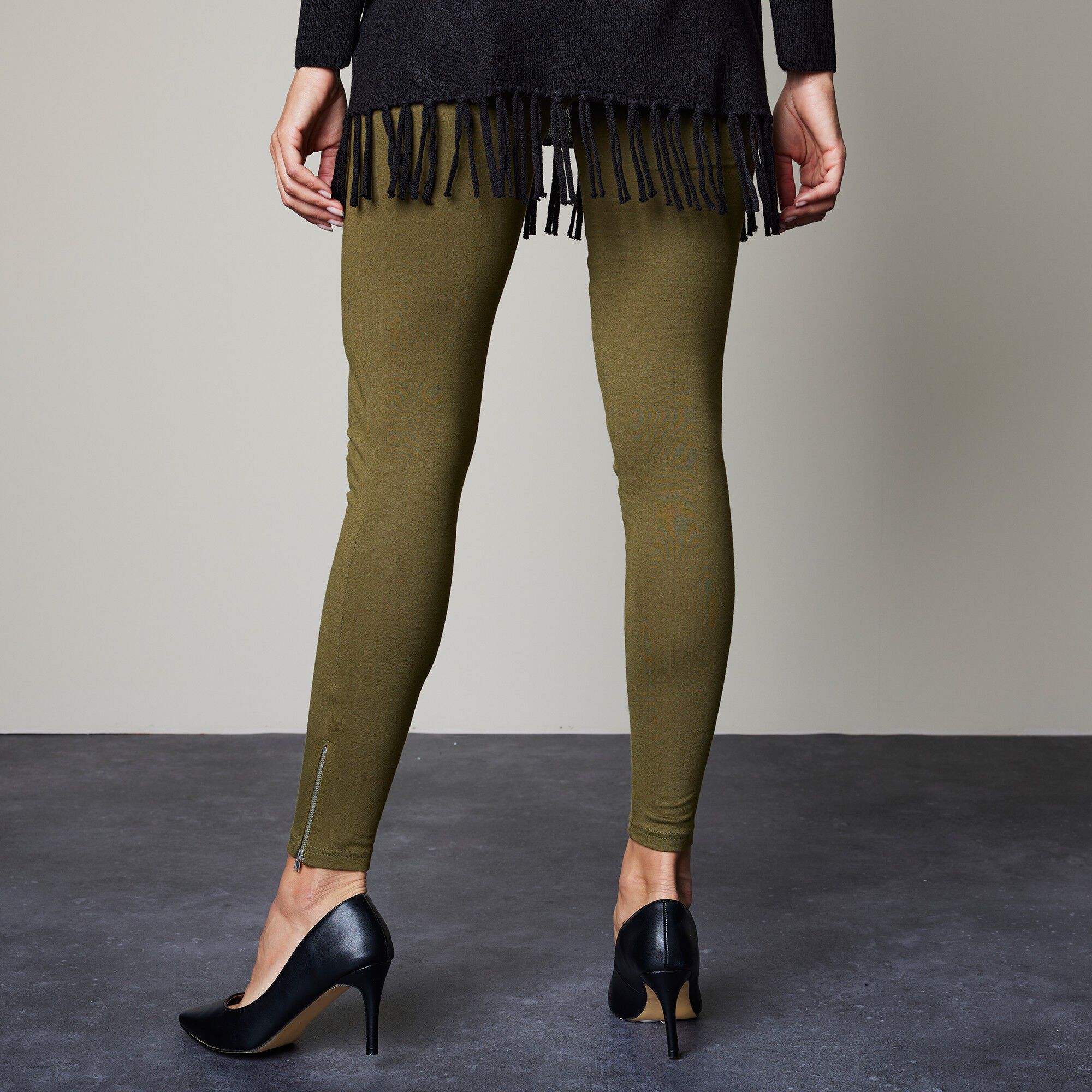 Legging bas de jambe zippé, taille élastiquée