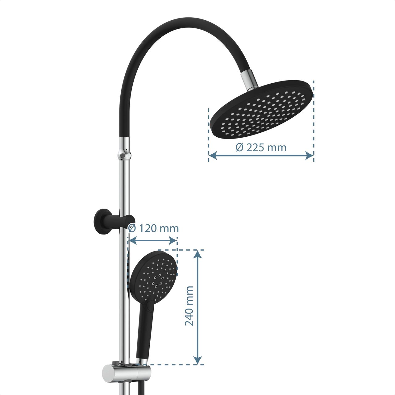 Schütte Duschset MATAO RAIN Chrom/Schwarz matt