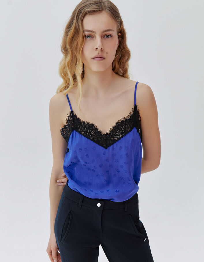 Top bleu esprit lingerie motif têtes de mort Femme