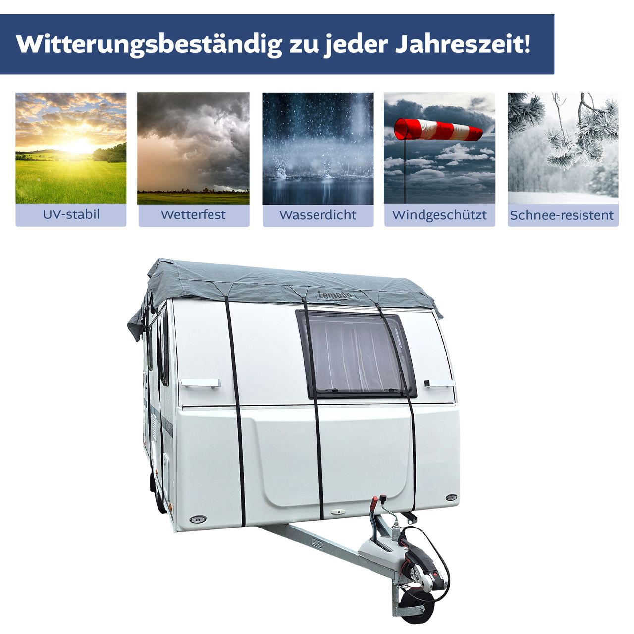 Lemodo Dachschutzplane für Wohnwagen, S 450-500 cm lang