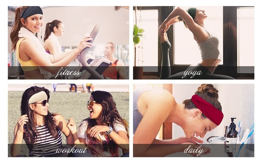 WaKuKa Haarband 6 Stück Damen elastische breite Stirnbänder Sport Yoga Stirnbänder, 6-tlg.