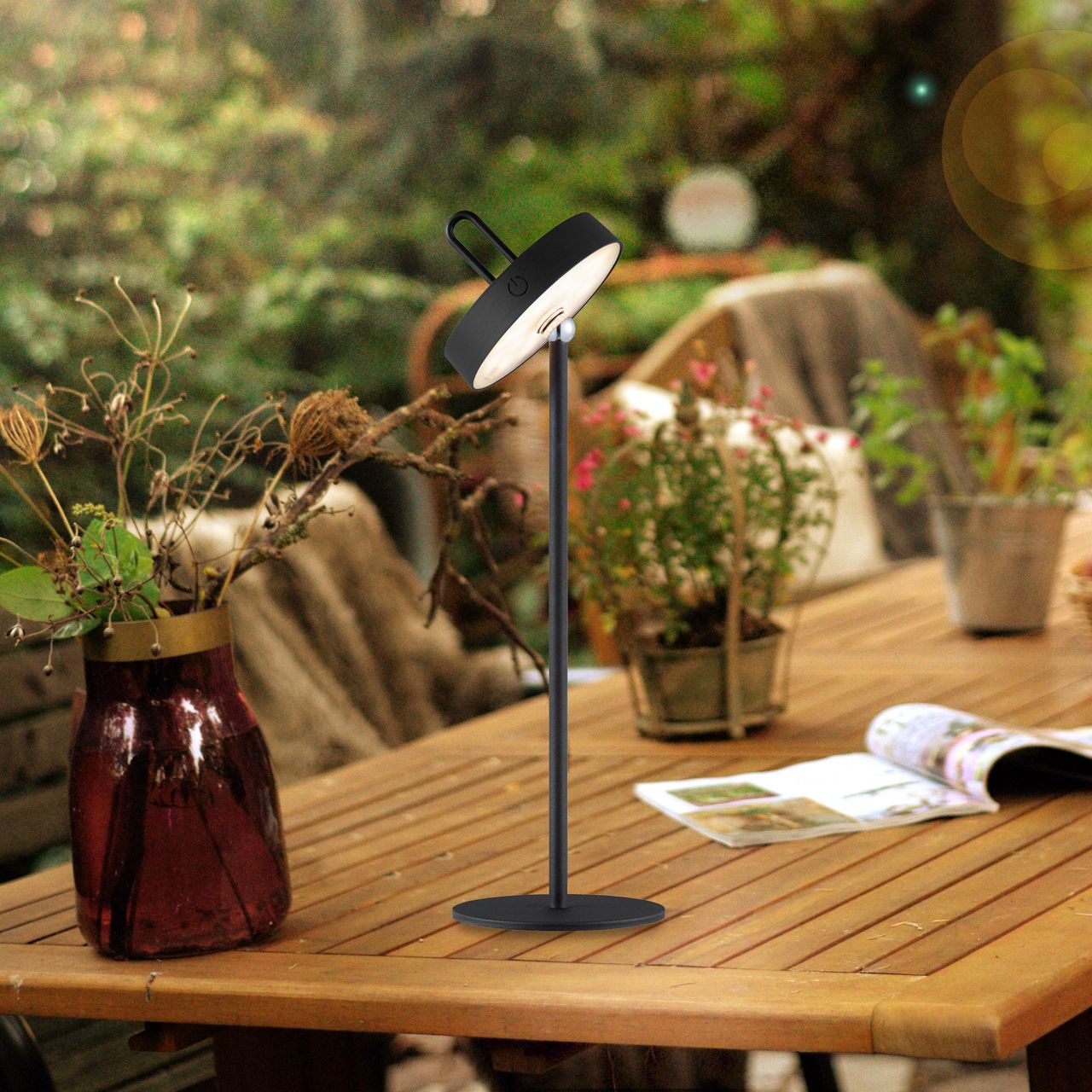 JUST LIGHT Akku Tischleuchte AMAG, 1x LED-Board/1,50Watt/2700Kelvin, IP44, Schwarz