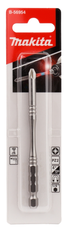 Makita Accessories B-56954 Biți de șurubelniță XT Impact Silver extra înguste PZ2 x 100 mm
