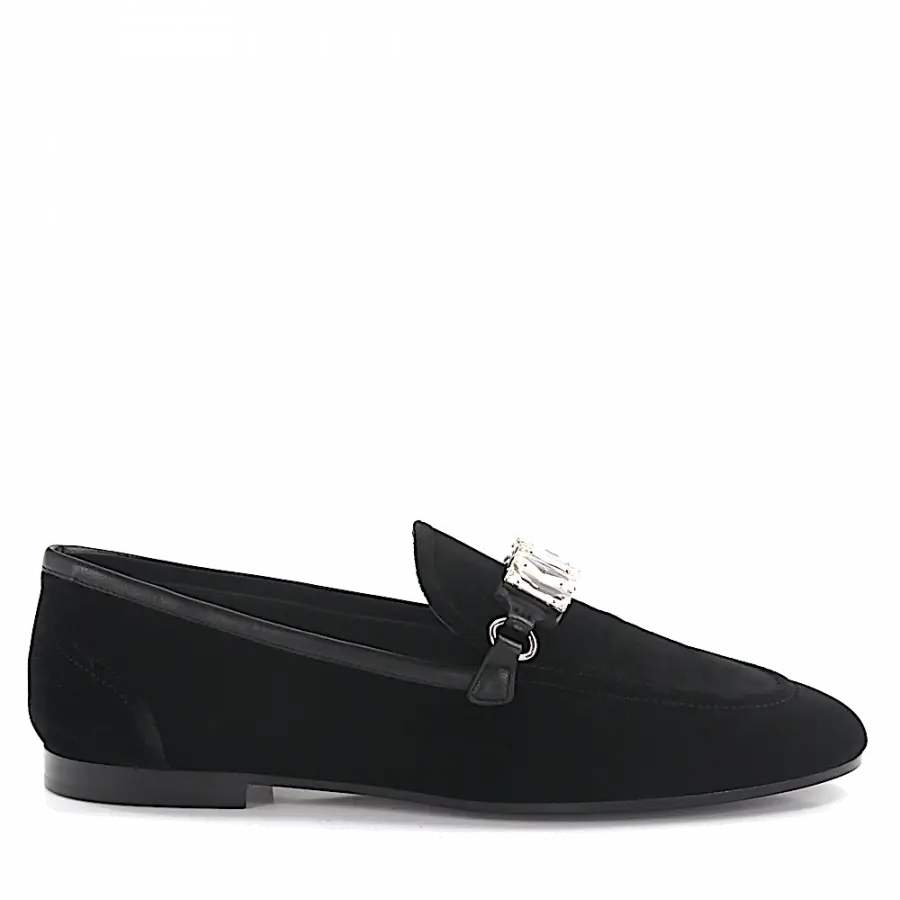 Giuseppe Zanotti - Slipper Metallösen Schmuckstein schwarz silber - schwarz