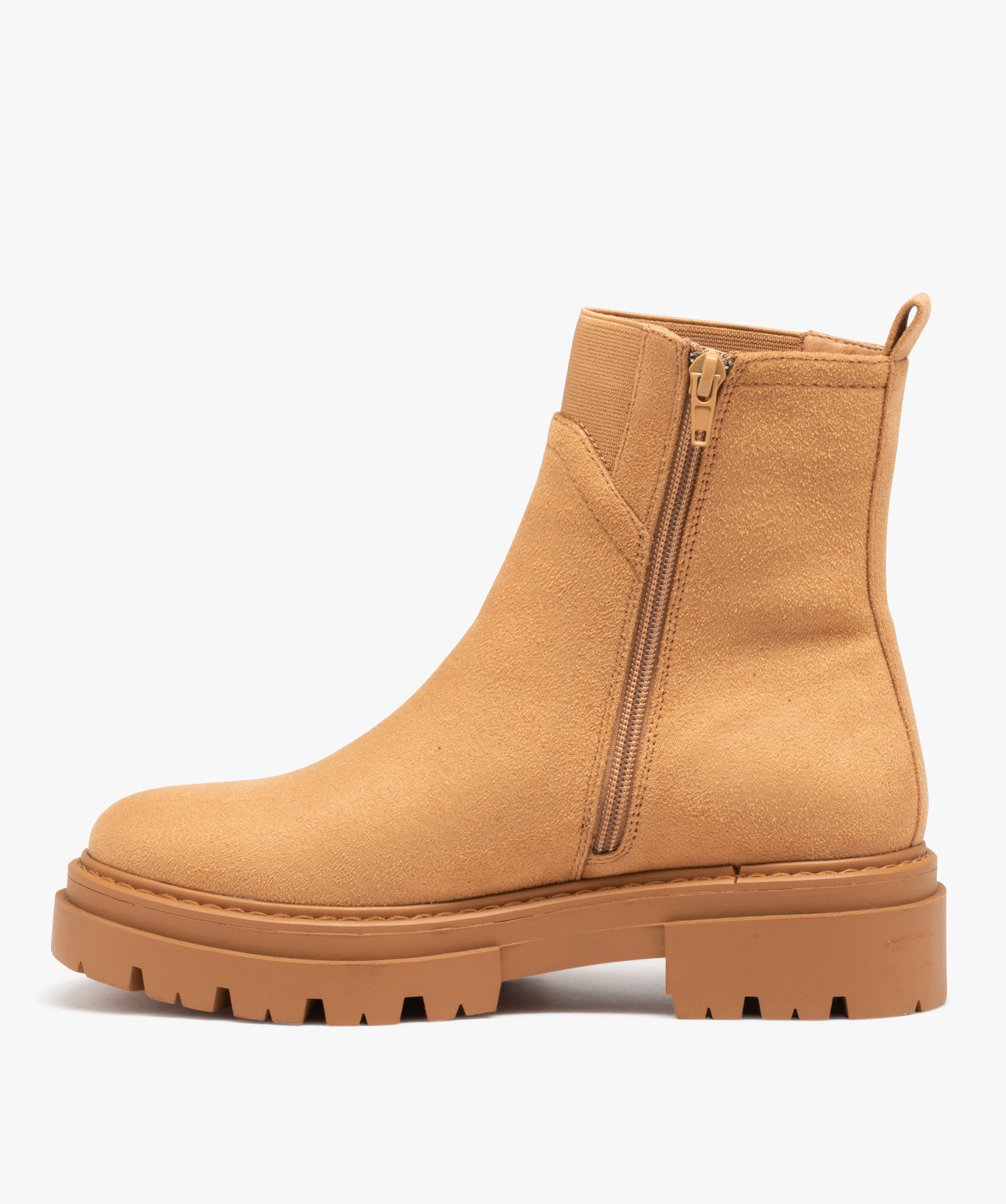 Boots en suédine, à tige élastique et semelle crantée camel | GEMO