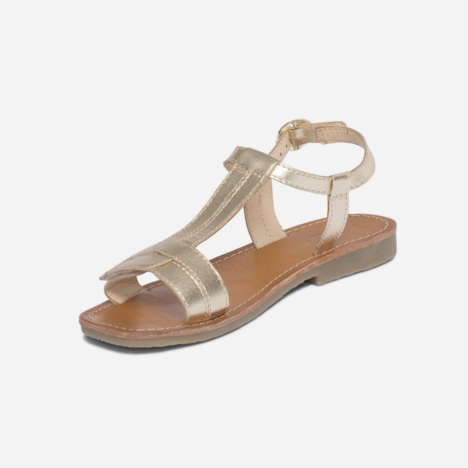Sandale dorée en cuir