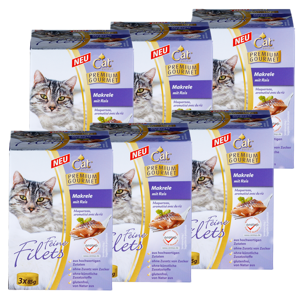 CAT BONBON Feine Filets, Makrele mit Reis, 3 x 85 gr. - 6er Set