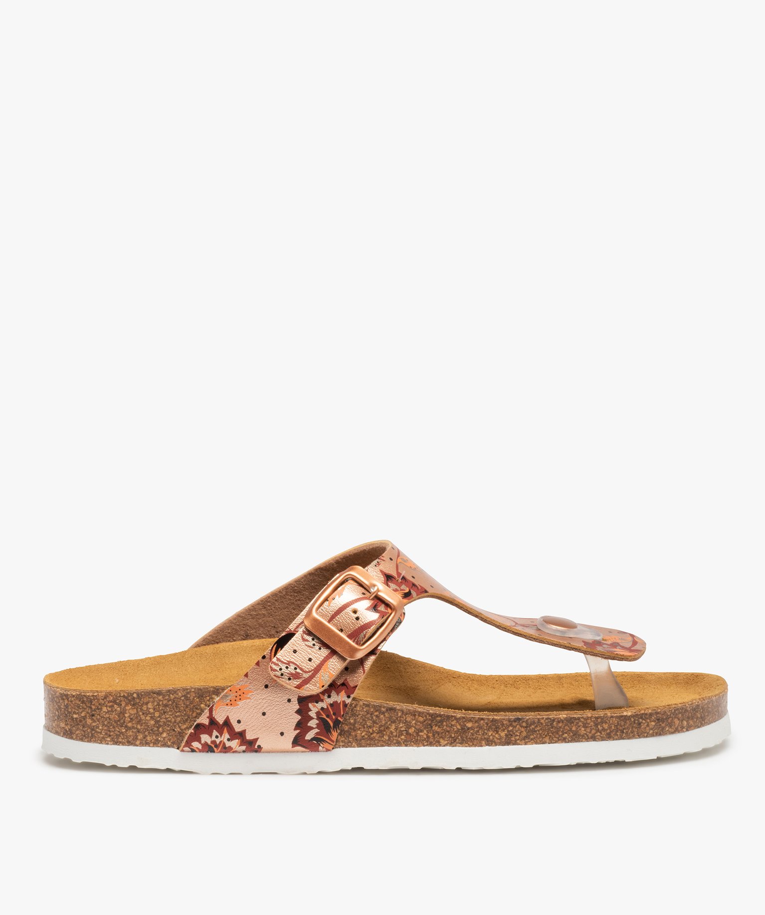 Sandales femme plates à bride entre-doigts métallisée rose | GEMO