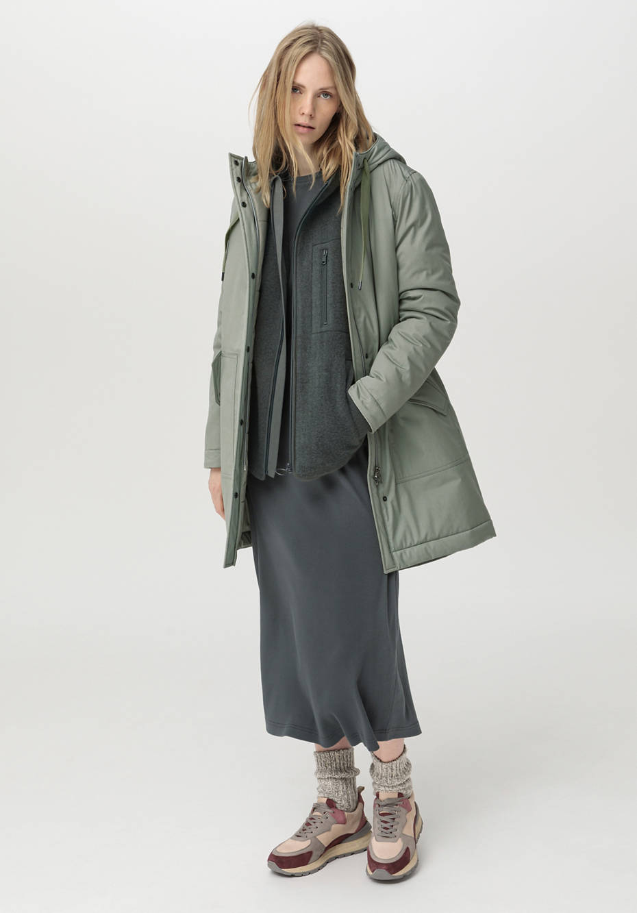 Wollfleece Jacke mit Kapuze aus reiner Bio-Merinowolle