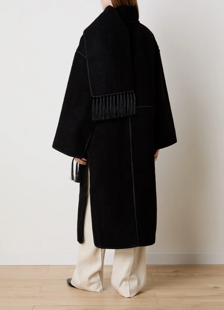 TOTEME Coat in wool blend with shawl collar and fringes