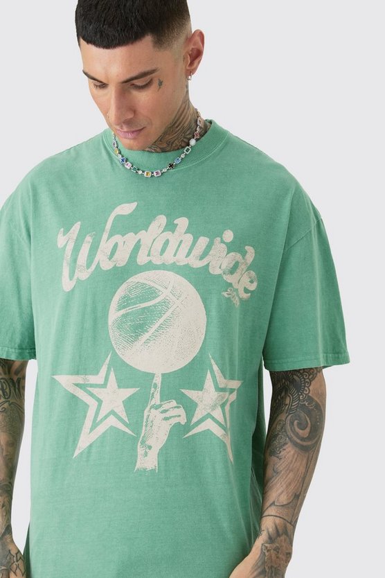 Tall grünes Worldwide Baseball T-Shirt
