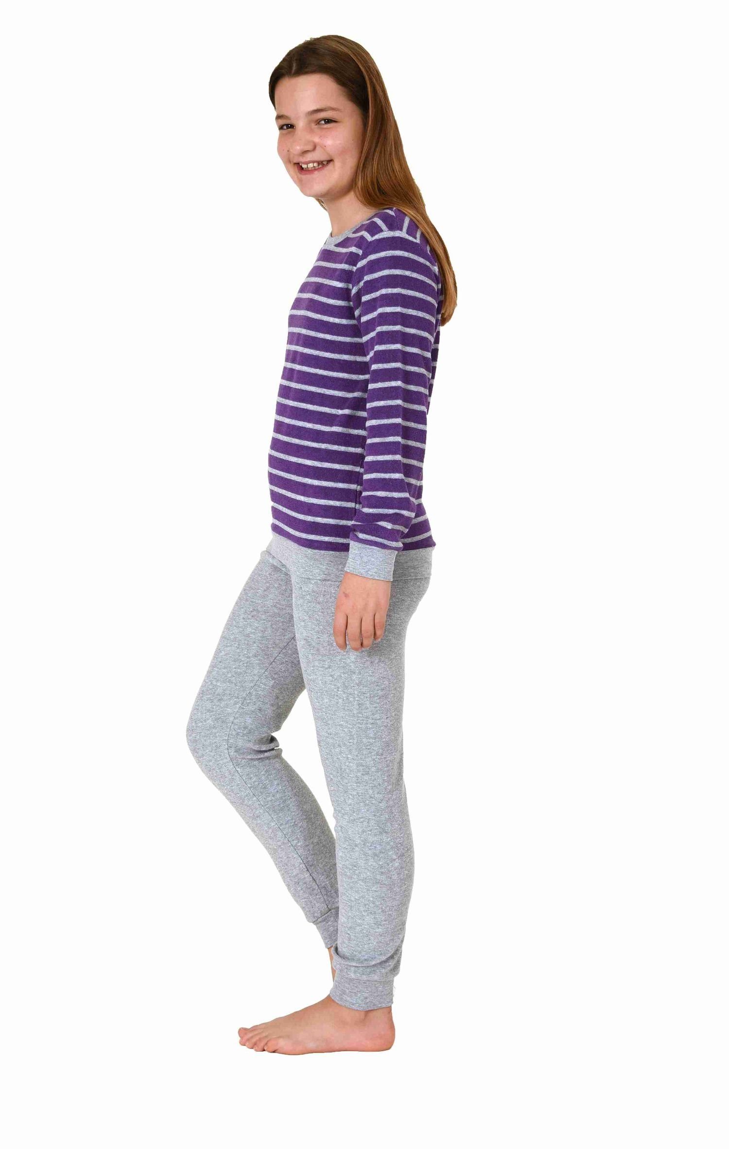 Normann Pyjama Mädchen Frottee Pyjama lang mit Bündchen Schlafanzug mit Herz Motiv