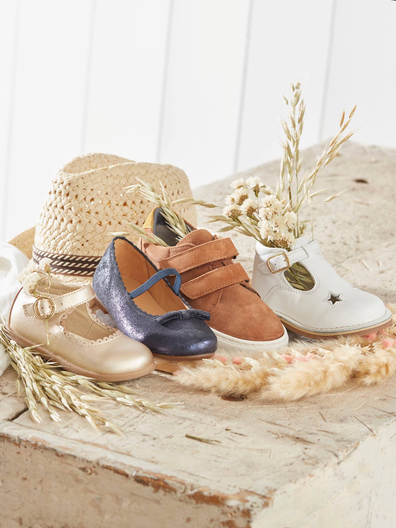 Ballerines cuir fille beige metallisé