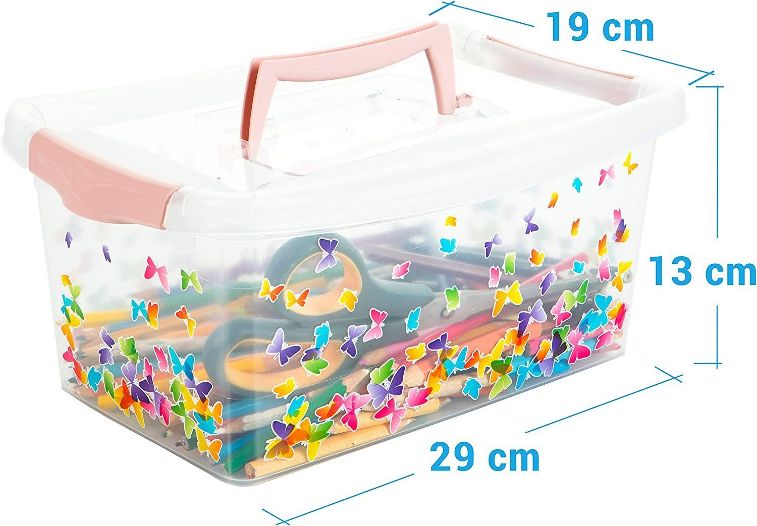 Centi Allzweckkiste Aufbewahrungsbox Kinder, Kisten Aufbewahrung mit Deckel (Set, 3 St., 4 l Kisten Aufbewahrung mitRosa Deckel, Griff, Clickverschluss), Plastikbox mit Deckel, Boxen Aufbewahrung für Kinder