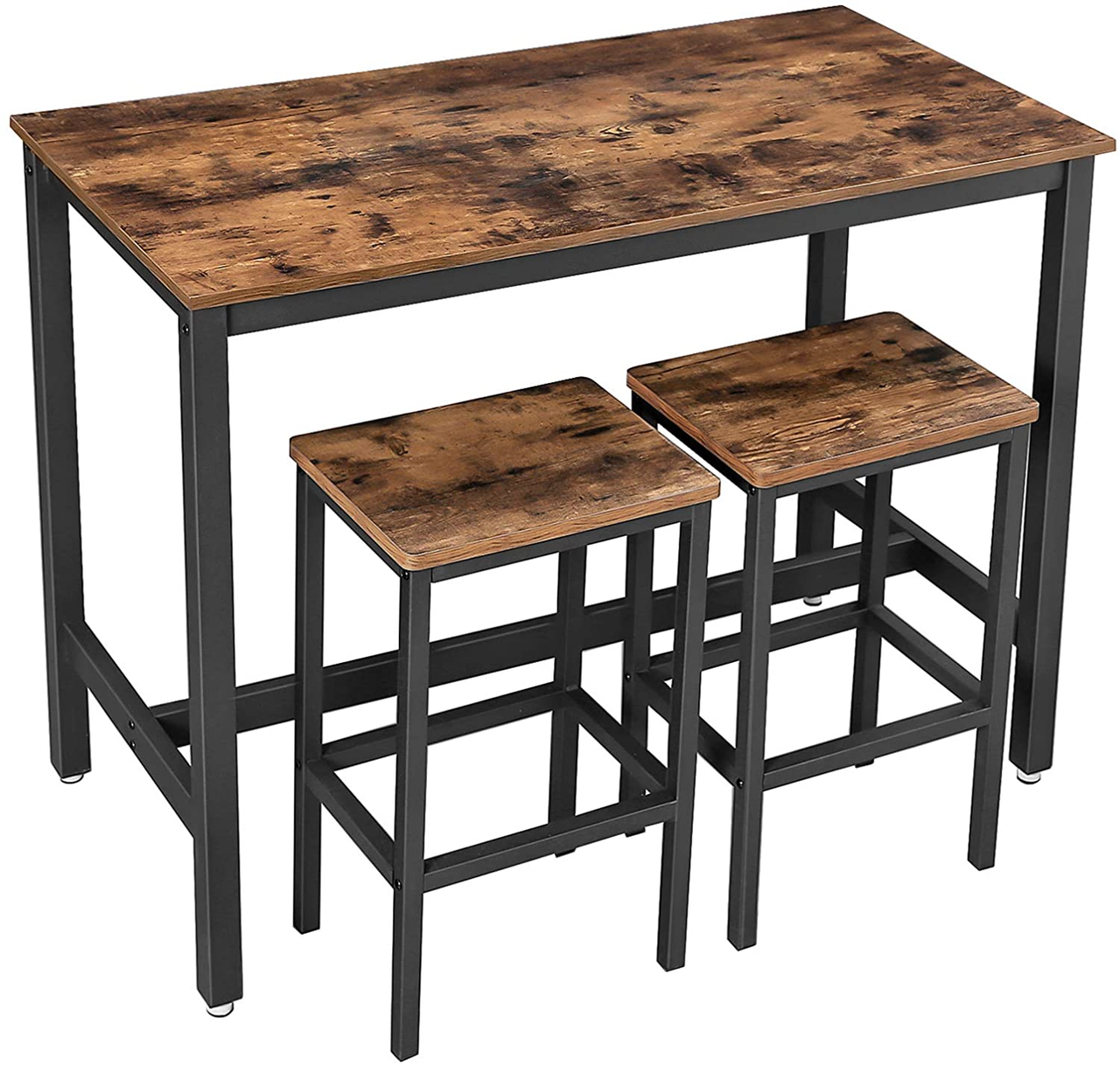 Vasagle Stehtisch-Set, 120x60x90cm/40x30x65cm, Rustikales Braun