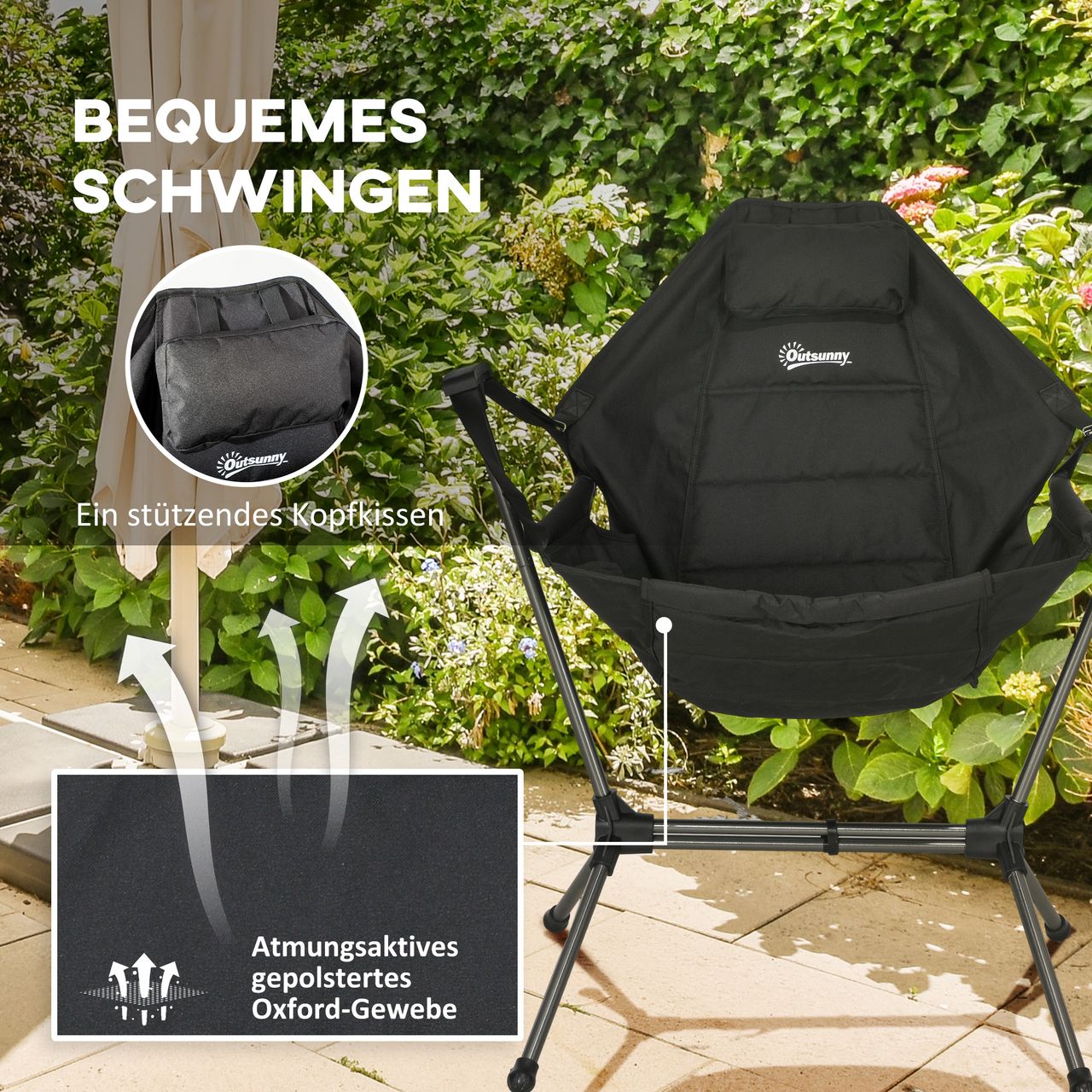 Outsunny Hängematte Campingstuhl Faltbar Gartensessel Regiestuhl Oxford, Schwarz