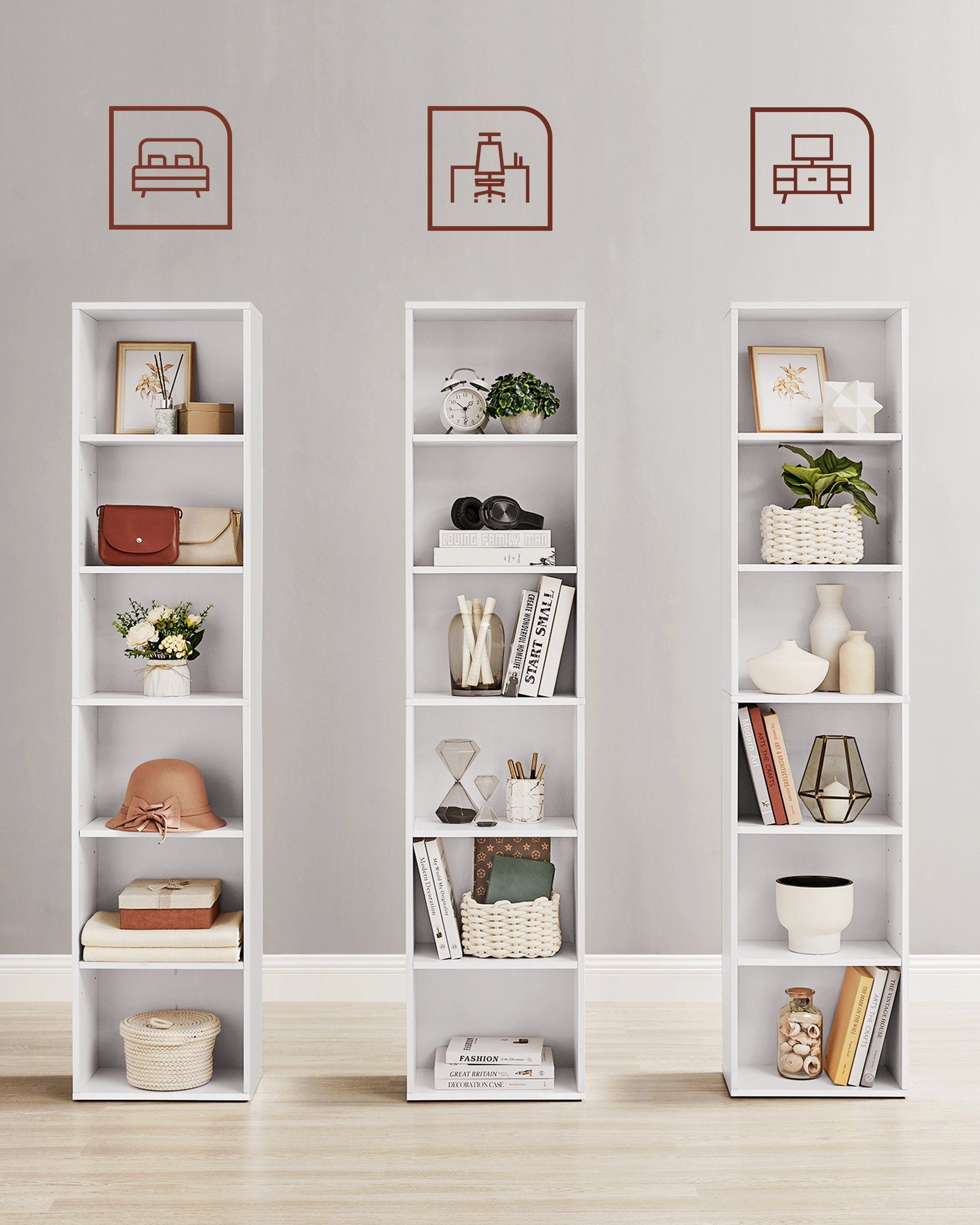 VASAGLE Bücherregal Standregal, mit 6 Ebenen, für Wohnzimmer, Büro