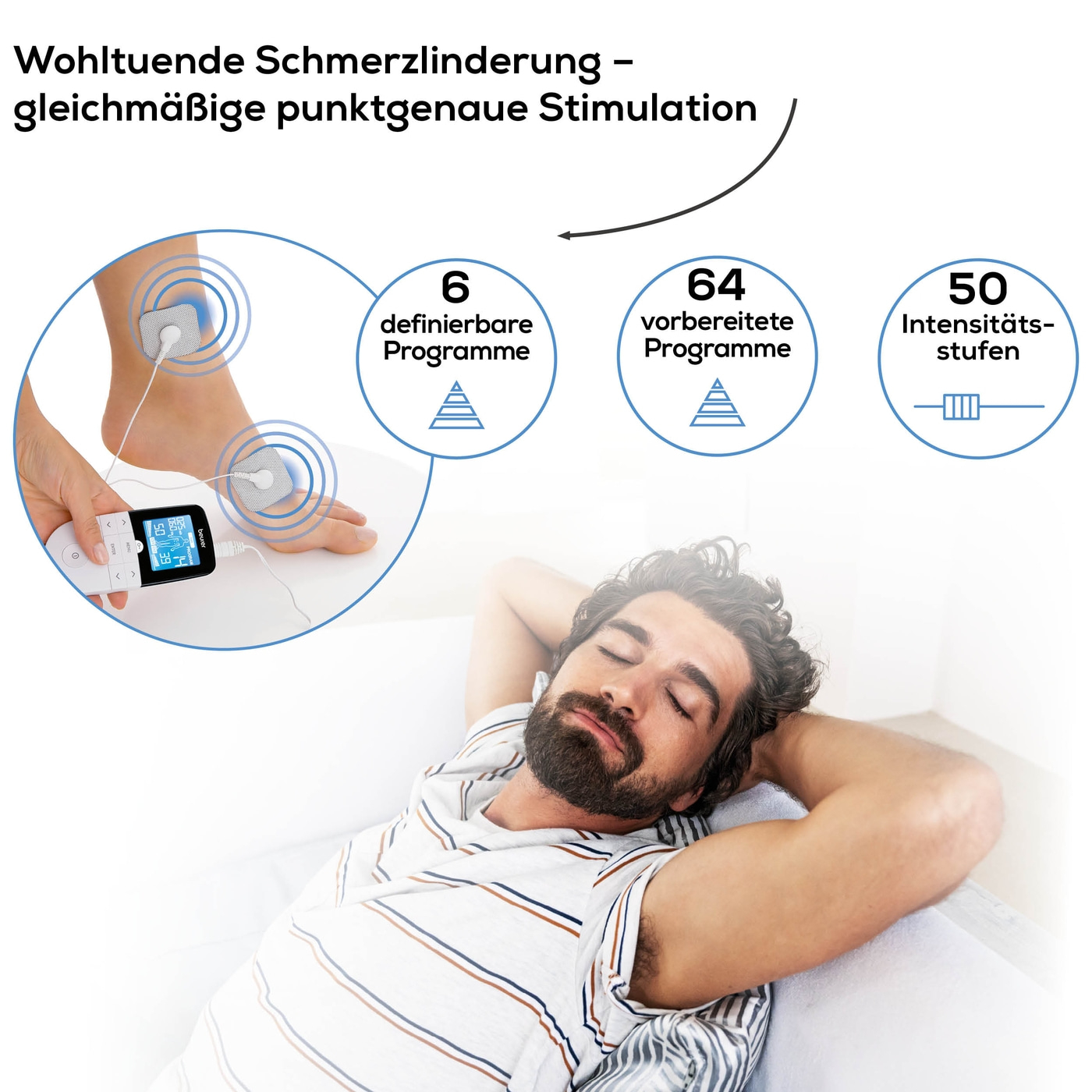 Beurer Digital TENS/EMS EM 49-3-in-1 EMS-TENS-Gerät - Schmerztherapie, Muskelstimulation & Massage