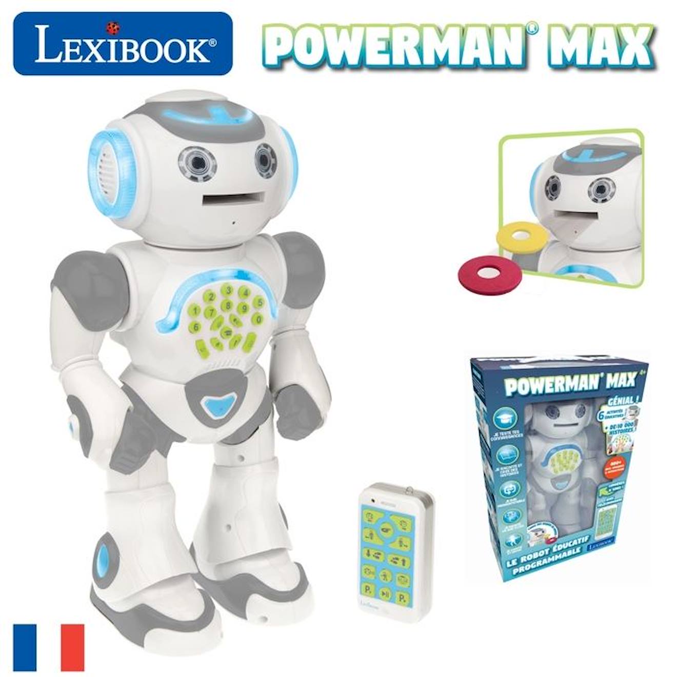 POWERMAN® MAX Mon Robot Ludo-Éducatif avec Fabrique à Histoires et Télécommande (Français) blanc