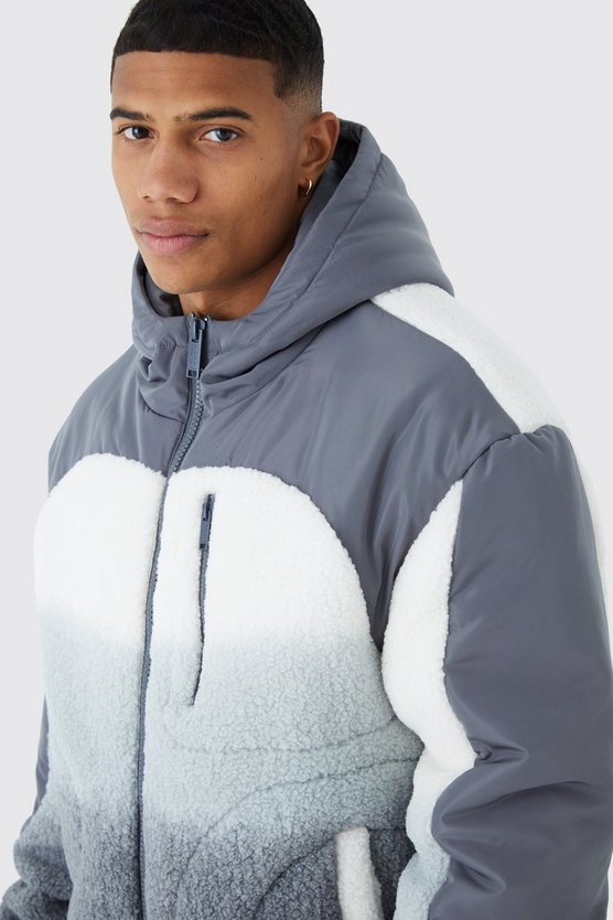 Kastige Borg-Steppjacke mit Farbverlauf und Kapuze