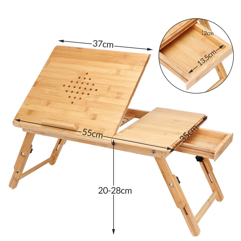 Casaria Laptoptisch aus Bambus mit Belüftungslöchern & Schublade
