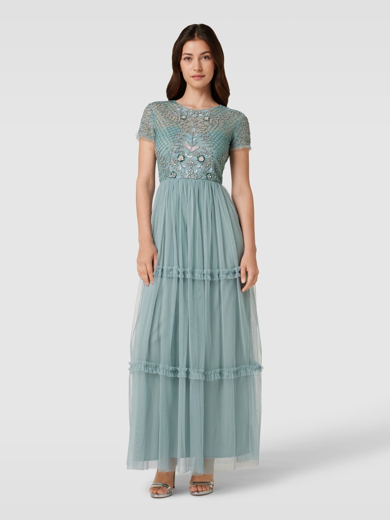 Abendkleid mit floraler Stickerei in mint