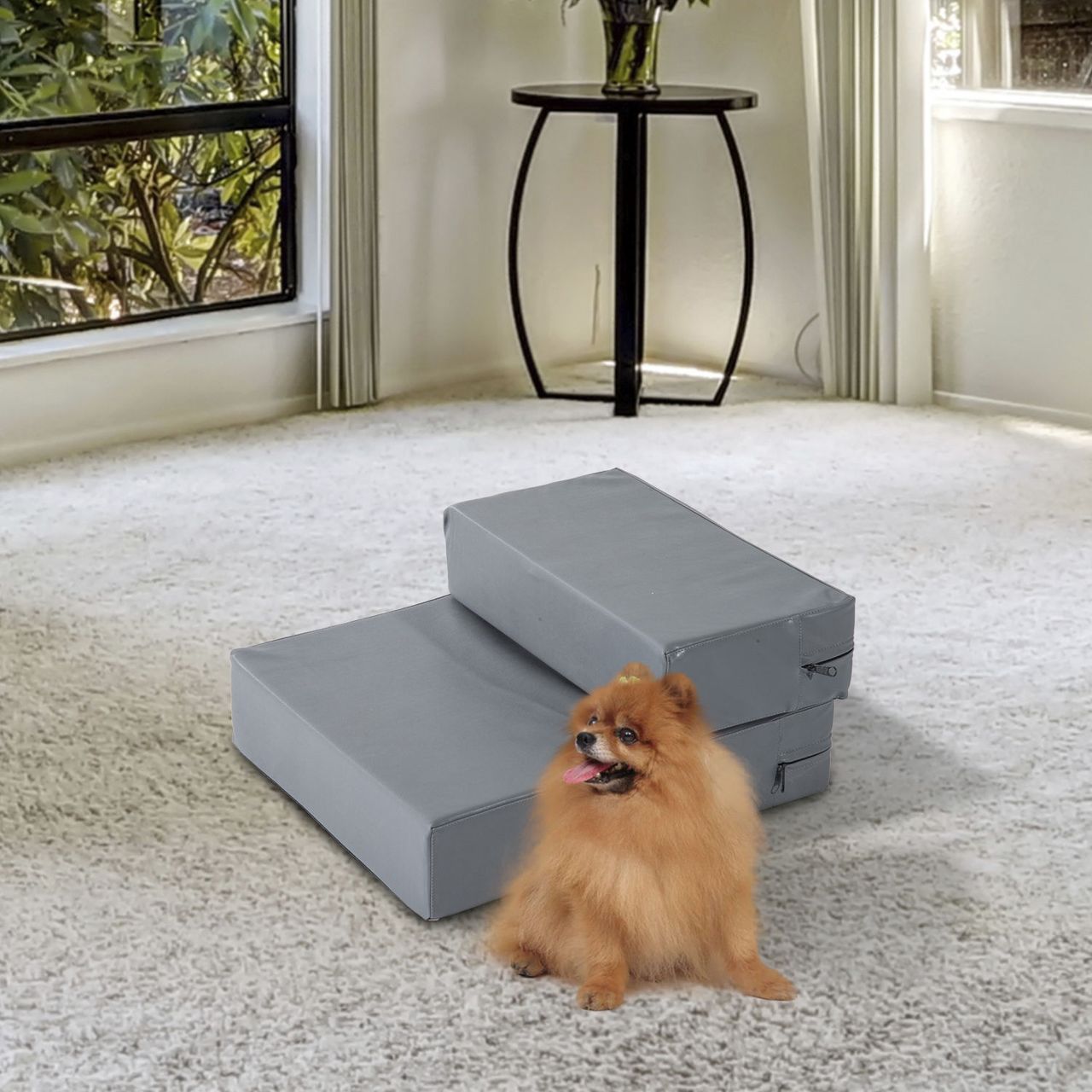 PawHut Tiertreppe Tierunterlage Klappbar Hundetreppe Treppe Unterlage für Katzen und Hunde Grau L45 x B39 x H20 cm