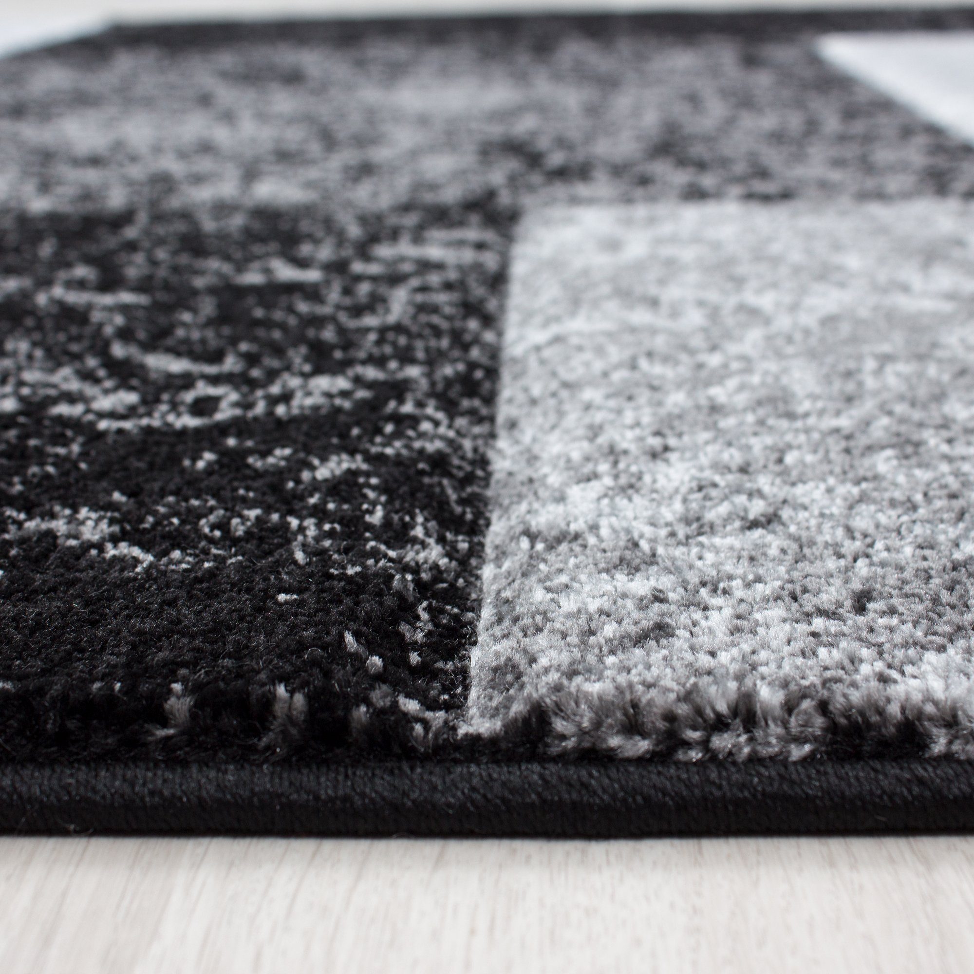 Frisé-Teppich Kariert Design, Carpetsale24, Rechteckig, Höhe: 13 mm, Designer Wohnzimmer Teppich Kurzflor Konturenschnitt Kariert Design