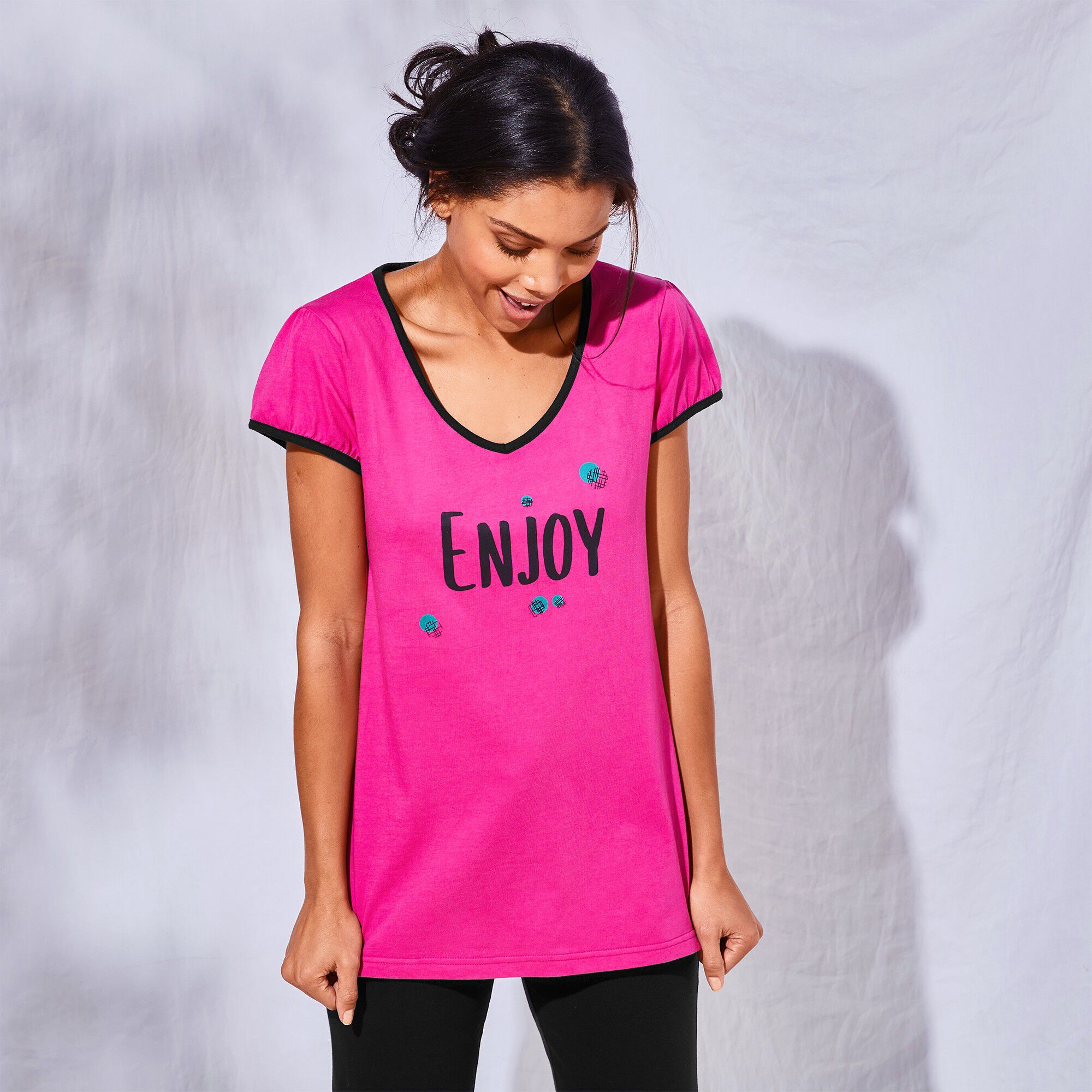 Tee-shirt manches courtes coton uni imprimé placé 