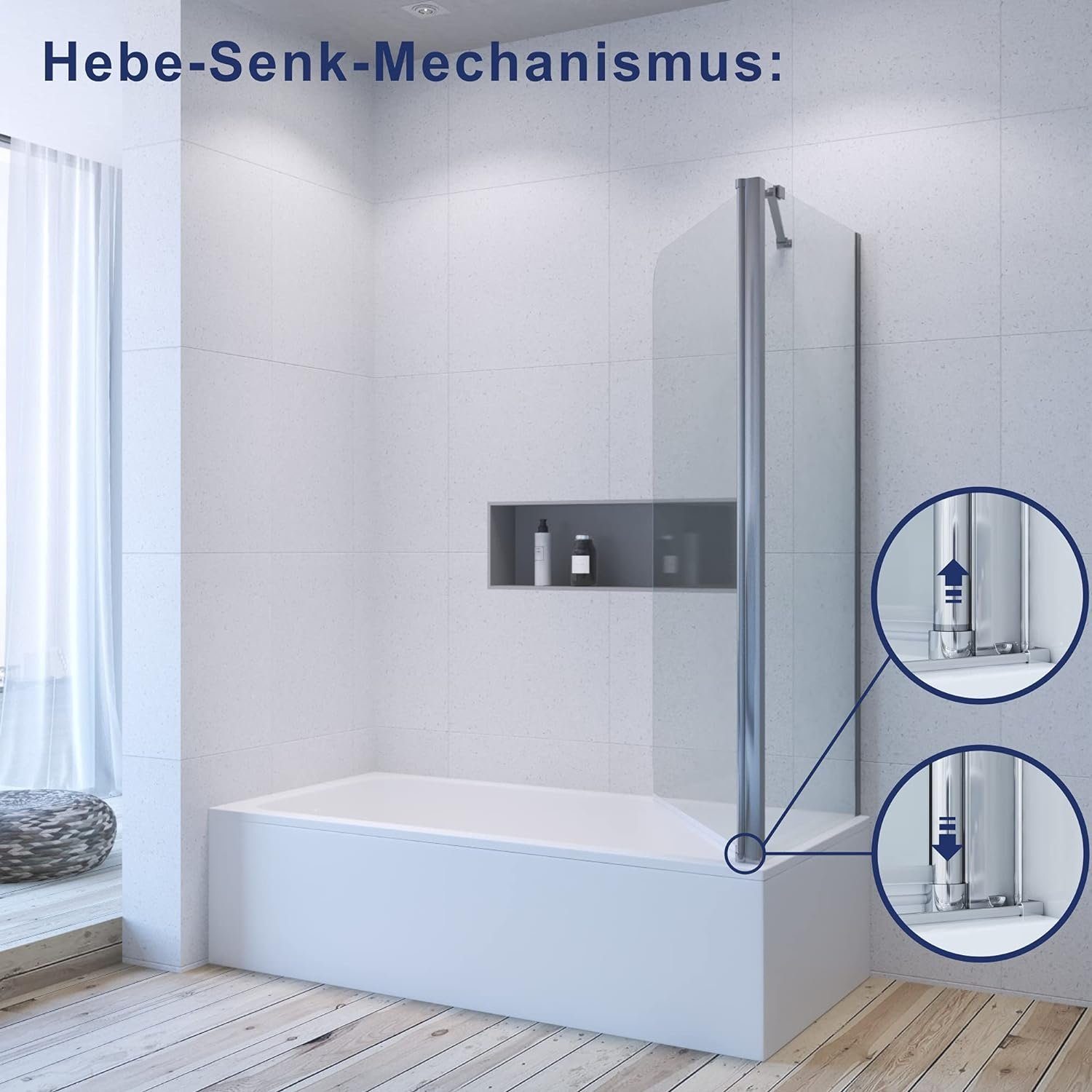AQUABATOS Badewannenaufsatz Duschwand Glas mit Seitenwand 80x75x140cm, Einscheibensicherheitsglas, Sicherheitsglas