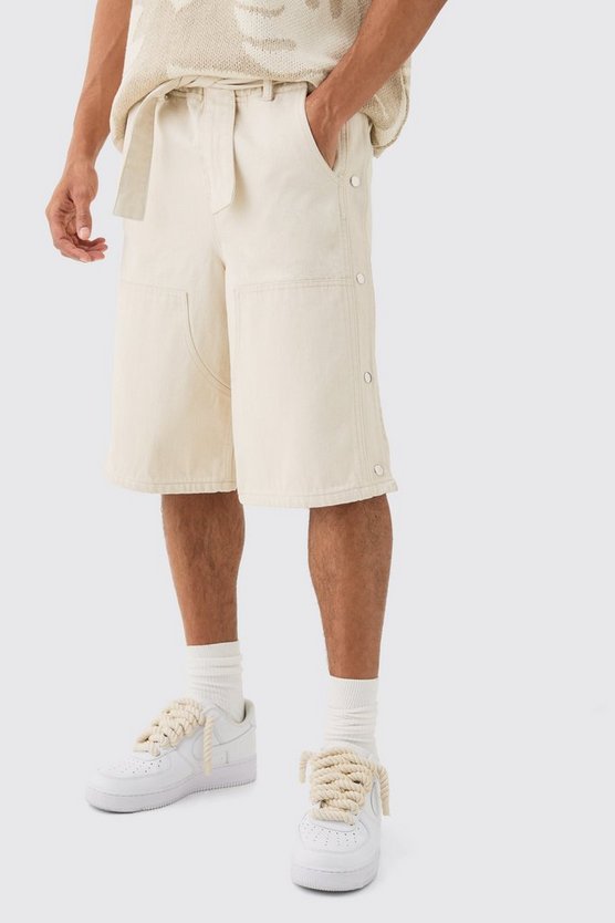 Lockere Jeansshorts mit elastischem Bund und Druckknöpfen