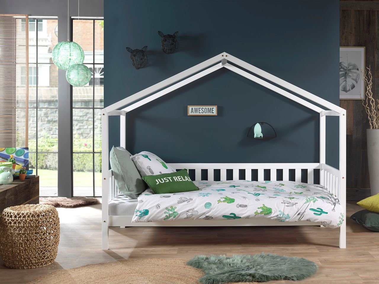 VIPACK Dallas 1 Hausbett mit seitlicher Umrandung 90 x 200 cm Liegefläche, Weiß