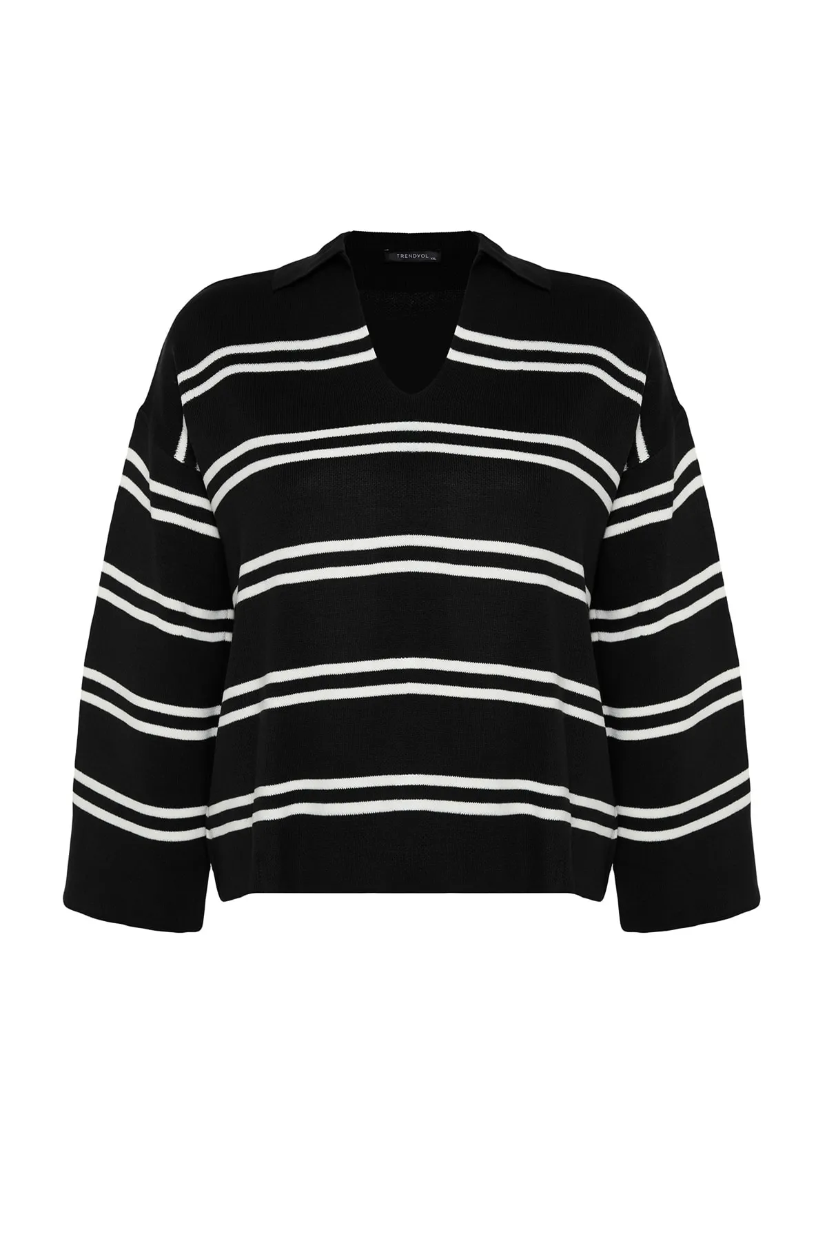 Trendyol Curve  Schwarz gestreifter Strickpullover TBBAW24AN00013