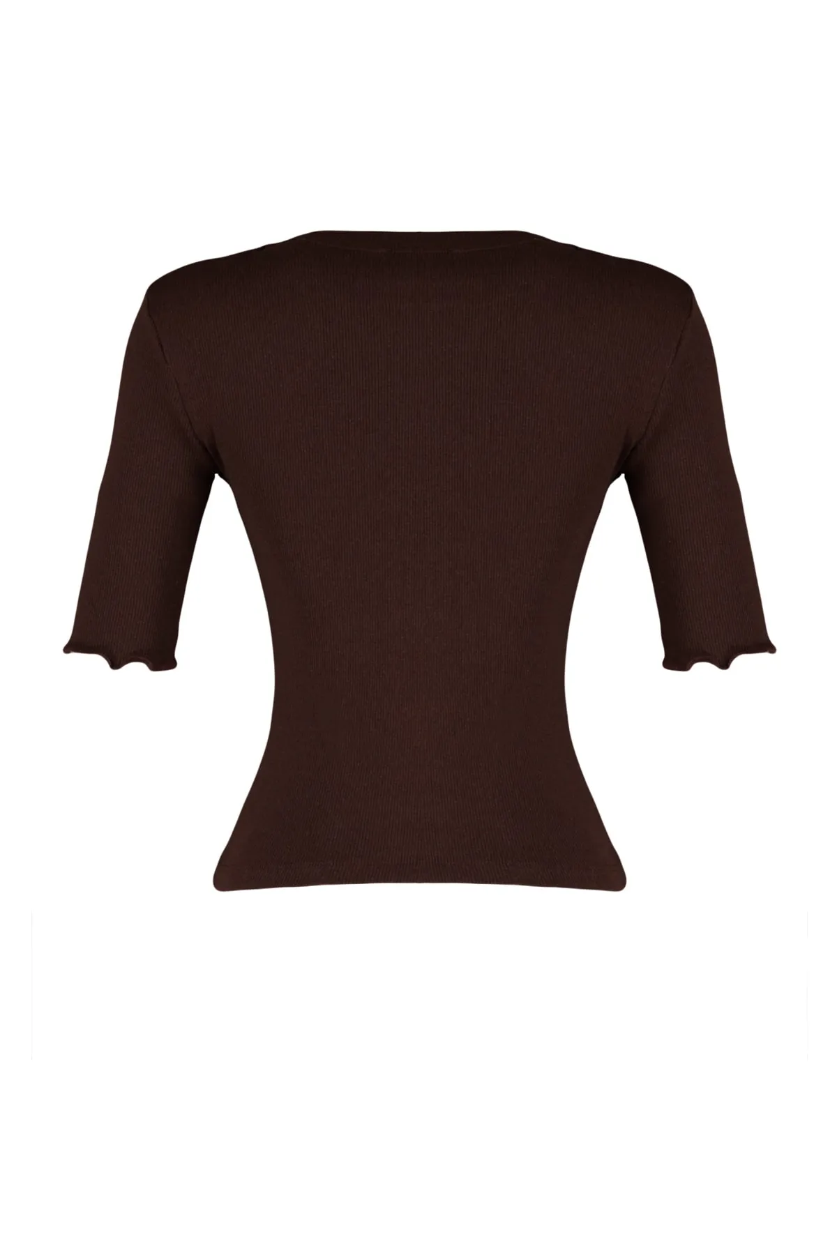 Trendyol Collection  Braune taillierte/taillierte Rundhals-Stretch-Strickbluse mit Kordelzug TWOSS23BZ00025