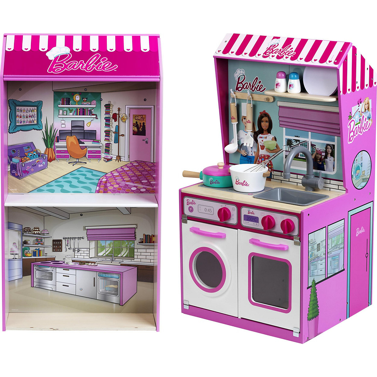 Barbie Spielküche + Puppenhaus 2 in 1, Holz