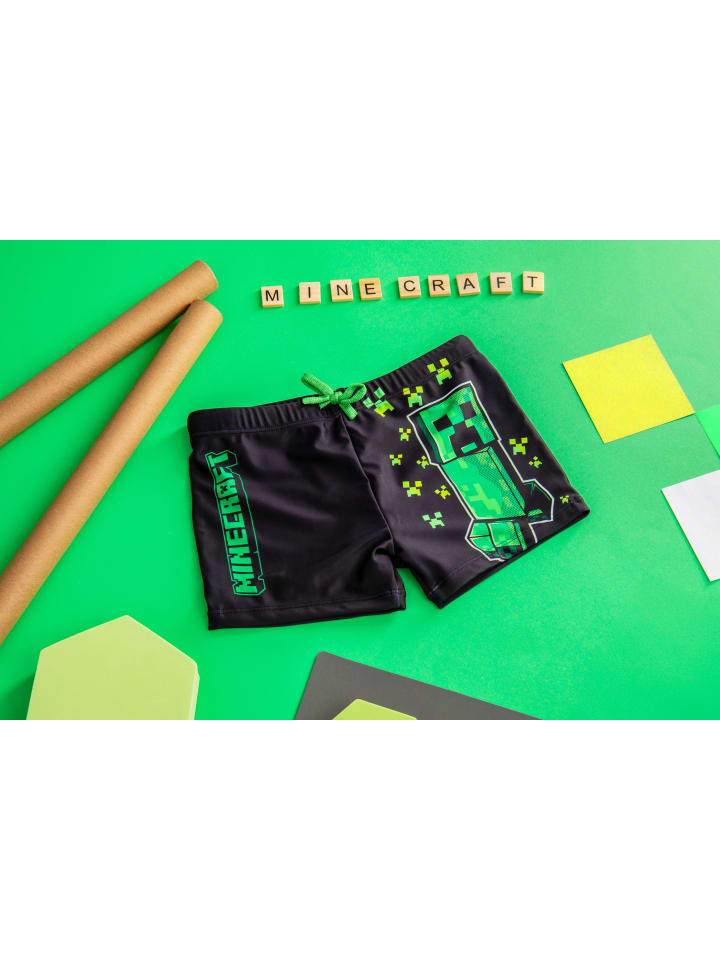 Minecraft Minecraft Badehose mit elastischem Bund und Schnürung in schwarz günstig kaufen