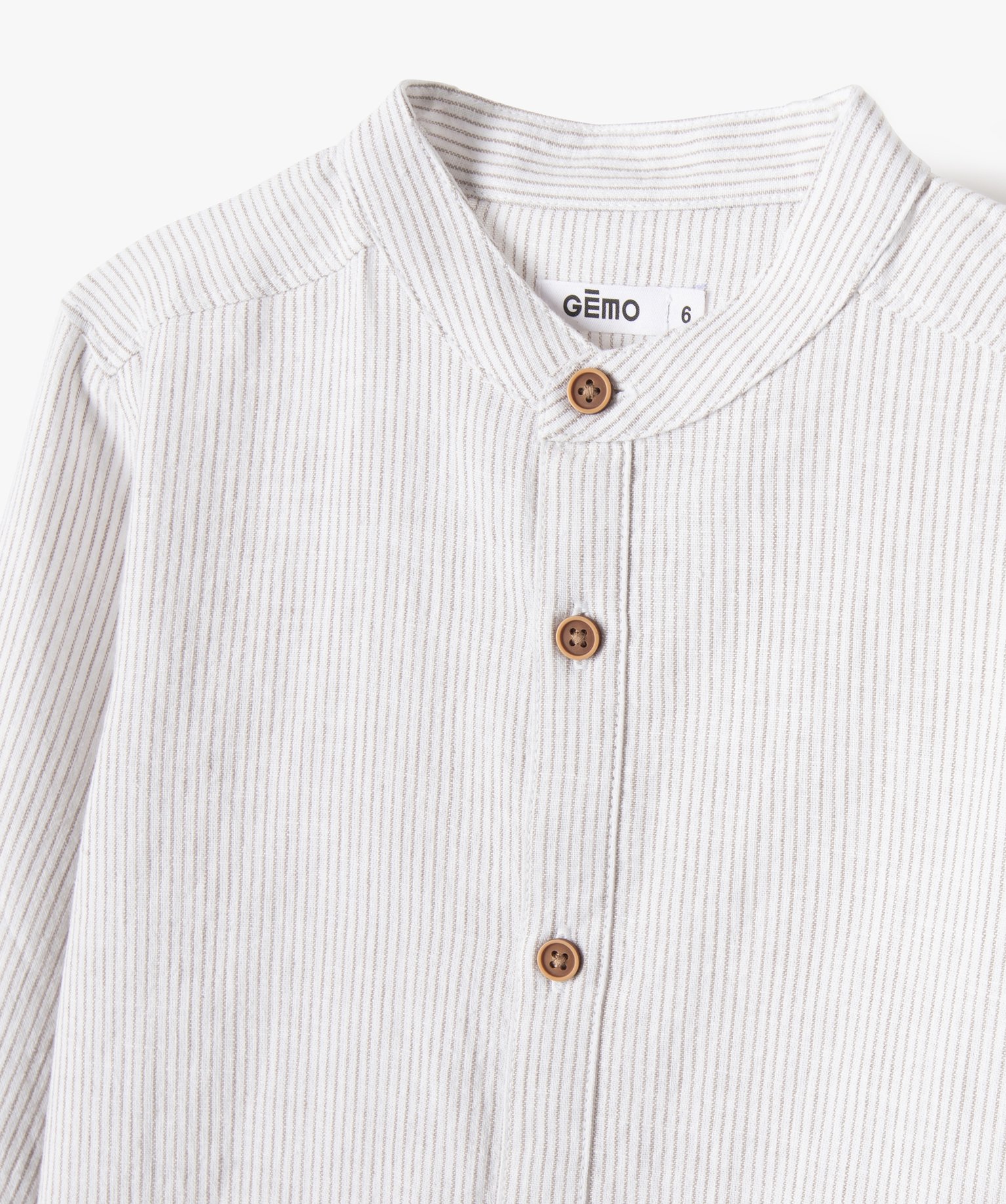 Chemise Garçon à fines rayures à manches longues et col mao raye | GEMO