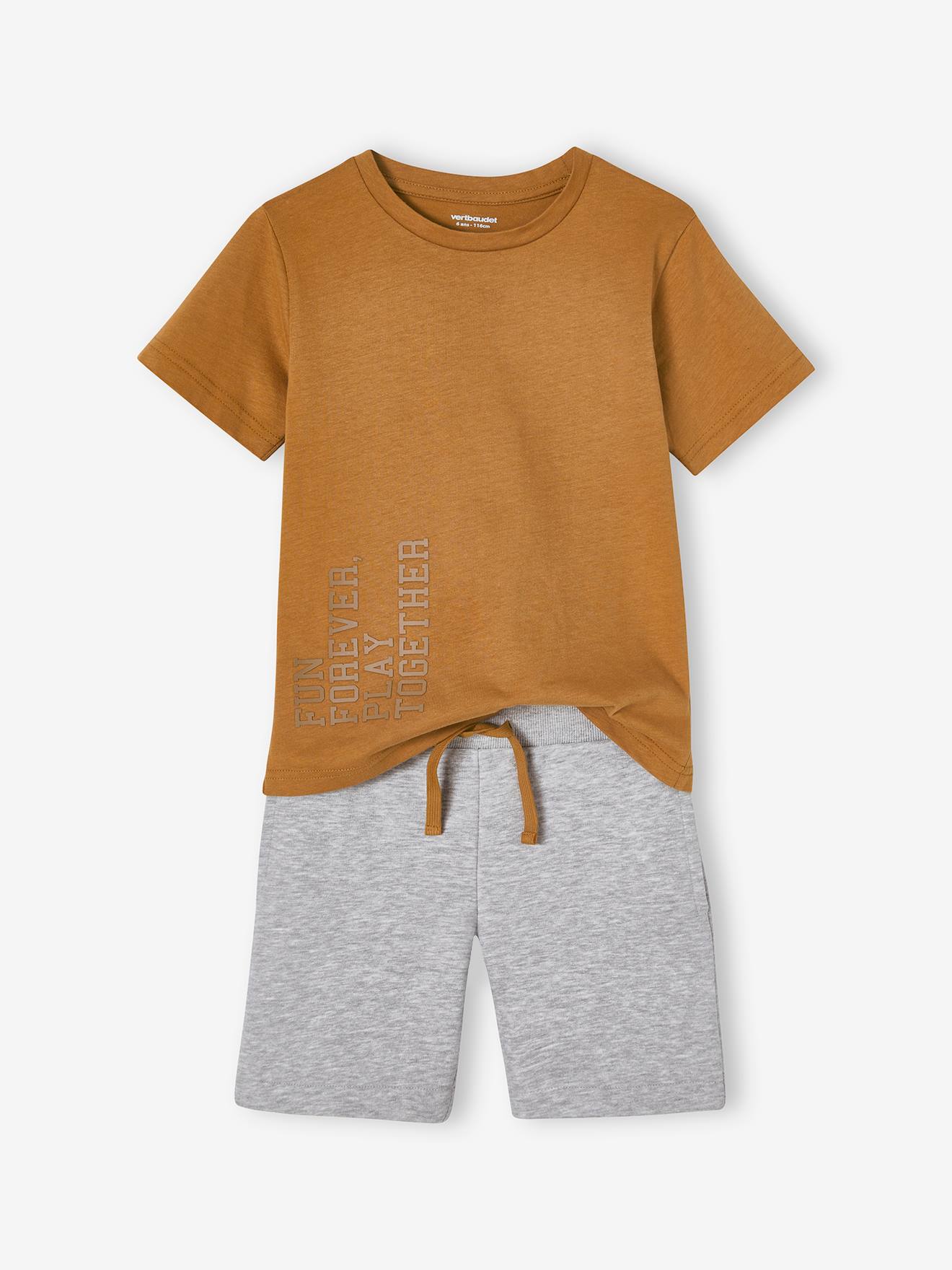 Ensemble sport garçon t-shirt + bermuda en molleton noix de pécan