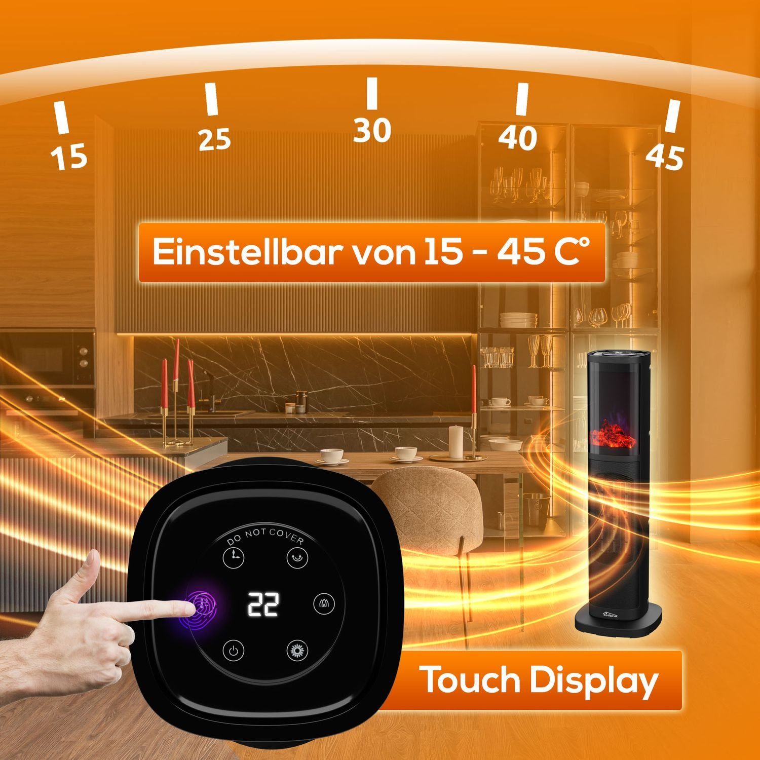 TroniTechnik Heizstrahler Turmheizer KH-063, Keramikelement, Heizgerät,Oszillation,2000W,schwarz, 2000 W, zwei Heizstufen, Überhitzungsschutz und Abschaltautomatik, Thermostat
