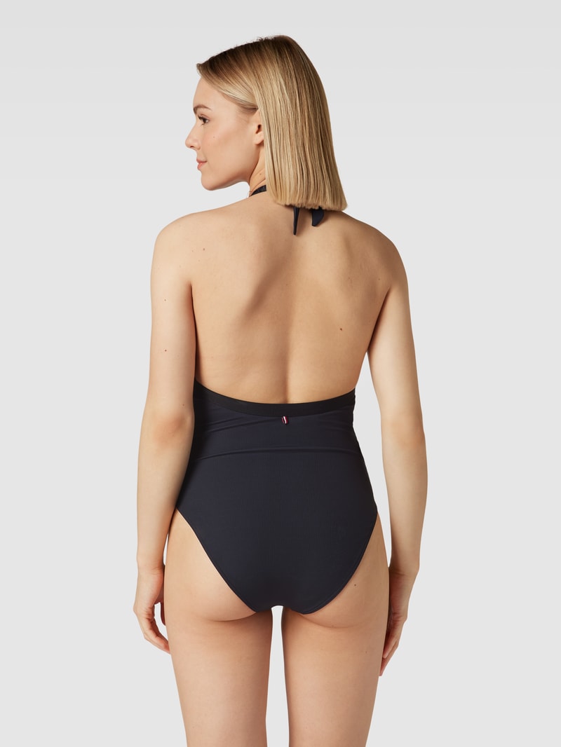 Badeanzug mit Label-Detail Modell 'HALTER' in schwarz