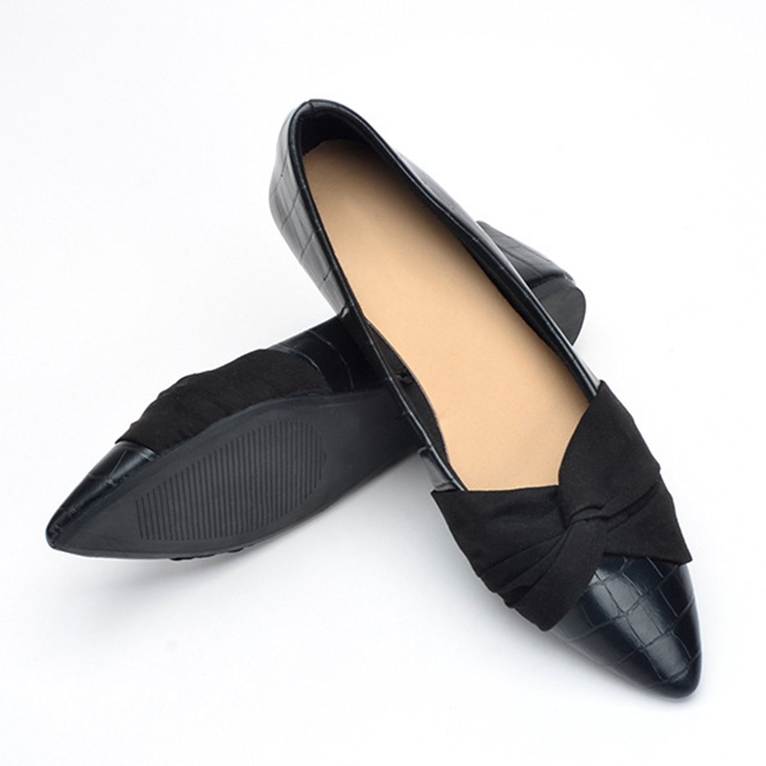 Daisred Damen Klassische Ballerinas Flats Schleife Dress Schuhe Ballerina